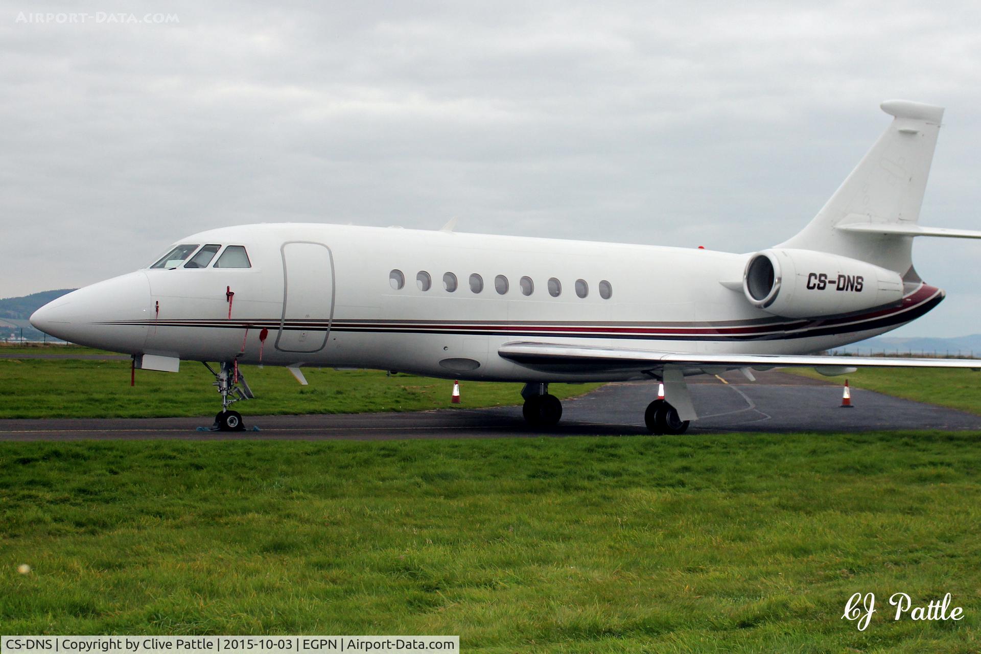 CS-DNS, 2001 Dassault Falcon 2000 C/N 139, A bizjet busy weekend at Dundee Riverside EGPN during the Dunhill Golf Championships at nearby St Andrews. CS-DNS parked on the north taxiway.