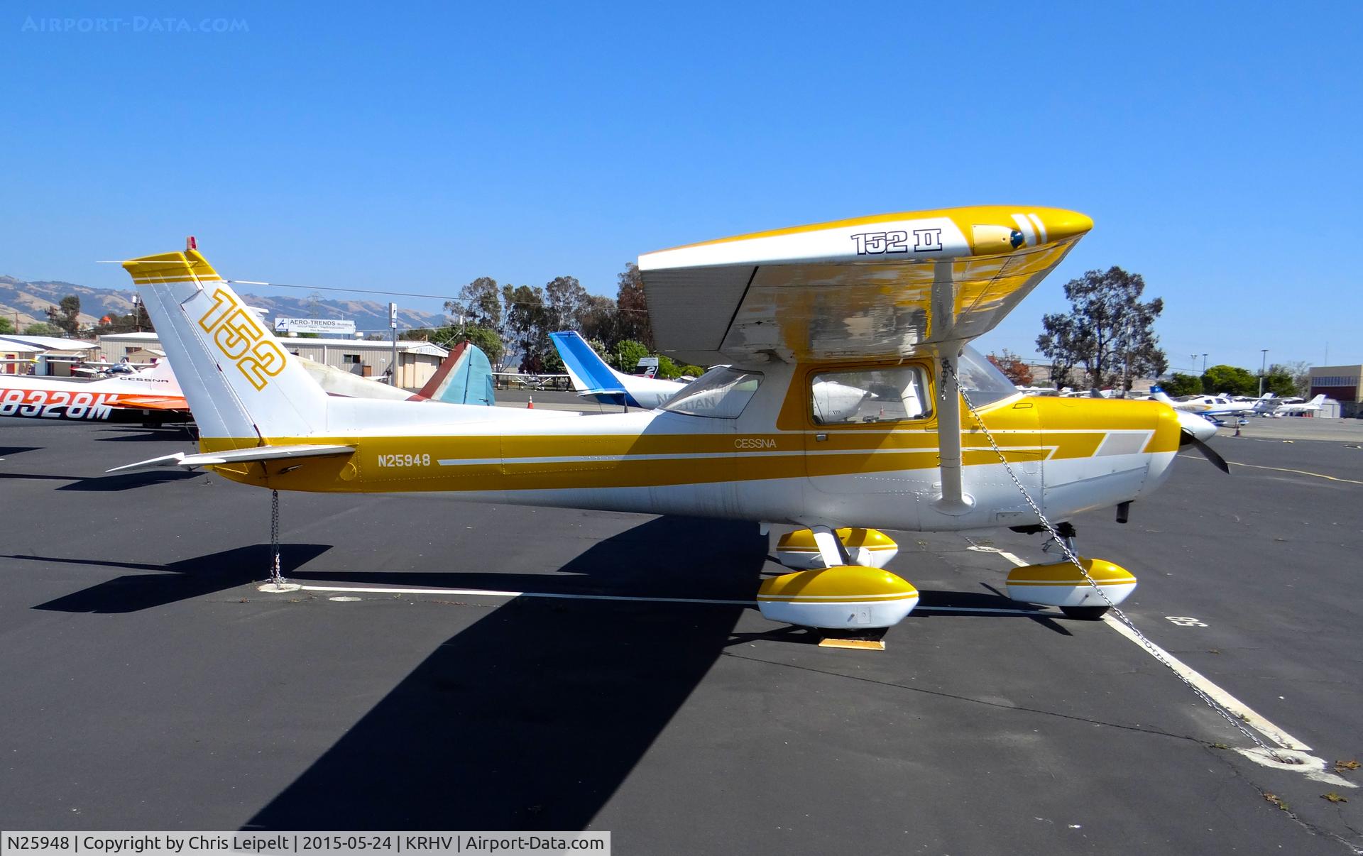 N25948, 1977 Cessna 152 C/N 15280875, California-based 1977 Cessna 152 sitting on the Nice Air tie downs at Reid Hillview Airport, San Jose, CA.