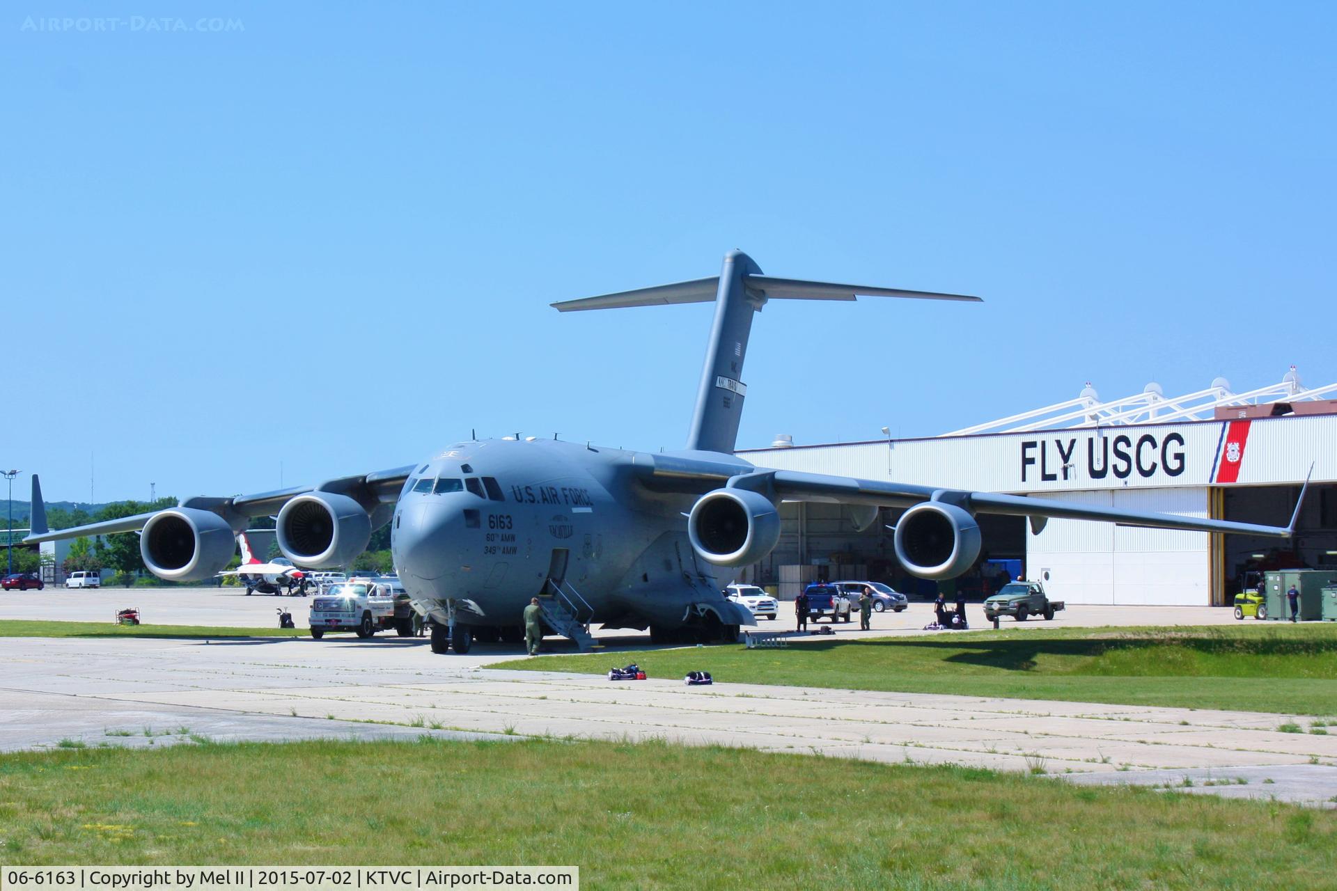 06-6163, 2006 Boeing C-17A Globemaster III C/N P-163, Spirit of Vacaville. Support aircraft for USAF Thunderbirds. Parked at USCG Air Station Traverse City.