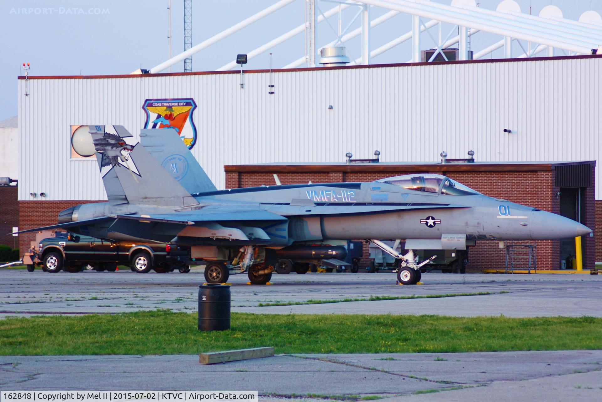 162848, McDonnell Douglas F/A-18A++ Hornet C/N 374/A313, Parked at USCG Air Station Traverse City.