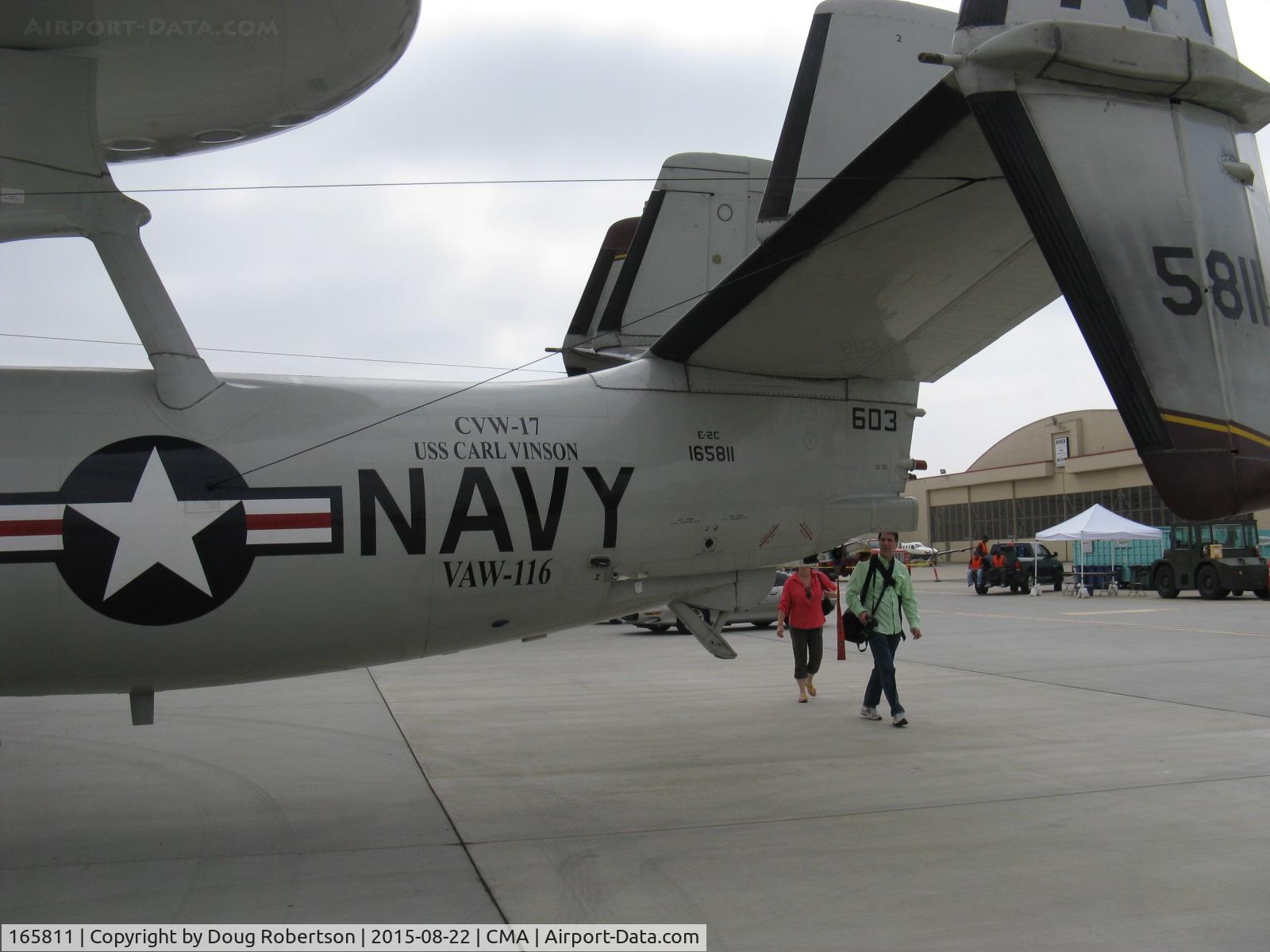 165811, Northrop Grumman E-2C Hawkeye C/N A-182, Northrop-Grumman E-2C HAWKEYE 2000, 2 Allison T-56-A-427 Turboprops, 5,100 ehp each, NP2000 8 blade props, of VAW-116 based NAWS Point Mugu, AN/APS-145 ARPS radome upper left, tail data