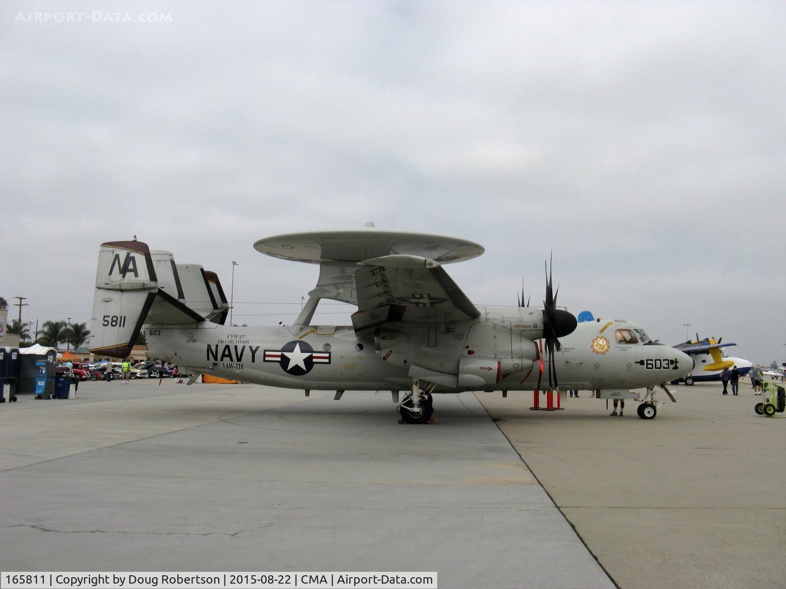 165811, Northrop Grumman E-2C Hawkeye C/N A-182, Northrop-Grumman E-2C HAWKEYE, 2 Allison T-56-A-427 Turboshafts 5,100 ehp each driving 8 blade NP2000 props, AN/APS-145 radome ARPS, of VAW-116 based at NAWS Point Mugu.