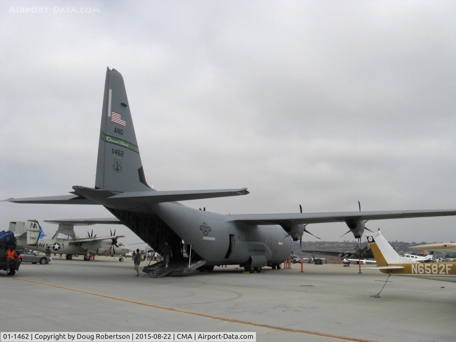 01-1462, 2001 Lockheed C-130J-30 Super Hercules C/N 382-5526, 2001 Lockheed C-130J-515 HERCULES of Channel Islands Air National Guard, four Allison T-56-515 turboprops 4,500 eshp each, can incorporate quickly MAFFS-Mobile Air Fire Fighting System. Based at NTD using same runways.