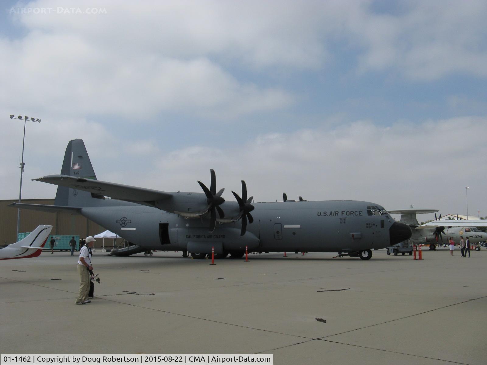 01-1462, 2001 Lockheed C-130J-30 Super Hercules C/N 382-5526, 2001 Lockheed C-130J-515 HERCULES, of Channel Islands Air National Guard, four Allison T-56-A-515 turboprops 4,500 eshp each. CI-ANG is based at NTD using same runways under control- Point Mugu's USN Tower.