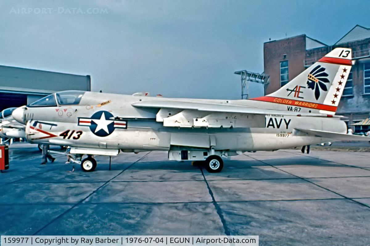 159977, LTV A-7E Corsair II C/N E-481, Ling-Temco-Vought A-7E Corsair II [E-481] (United States Navy) RAF Mildenhall~G 04/07/1976. From a slide.