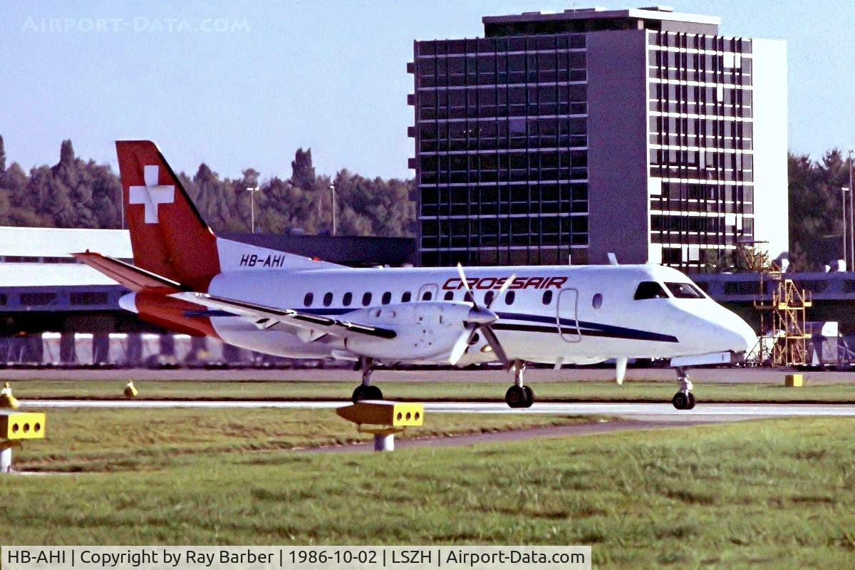 HB-AHI, 1986 Saab SF340A C/N 340A-043, SAAB-Scania SF.340A [043] (Crossair) Zurich~HB 02/10/86. From a slide.