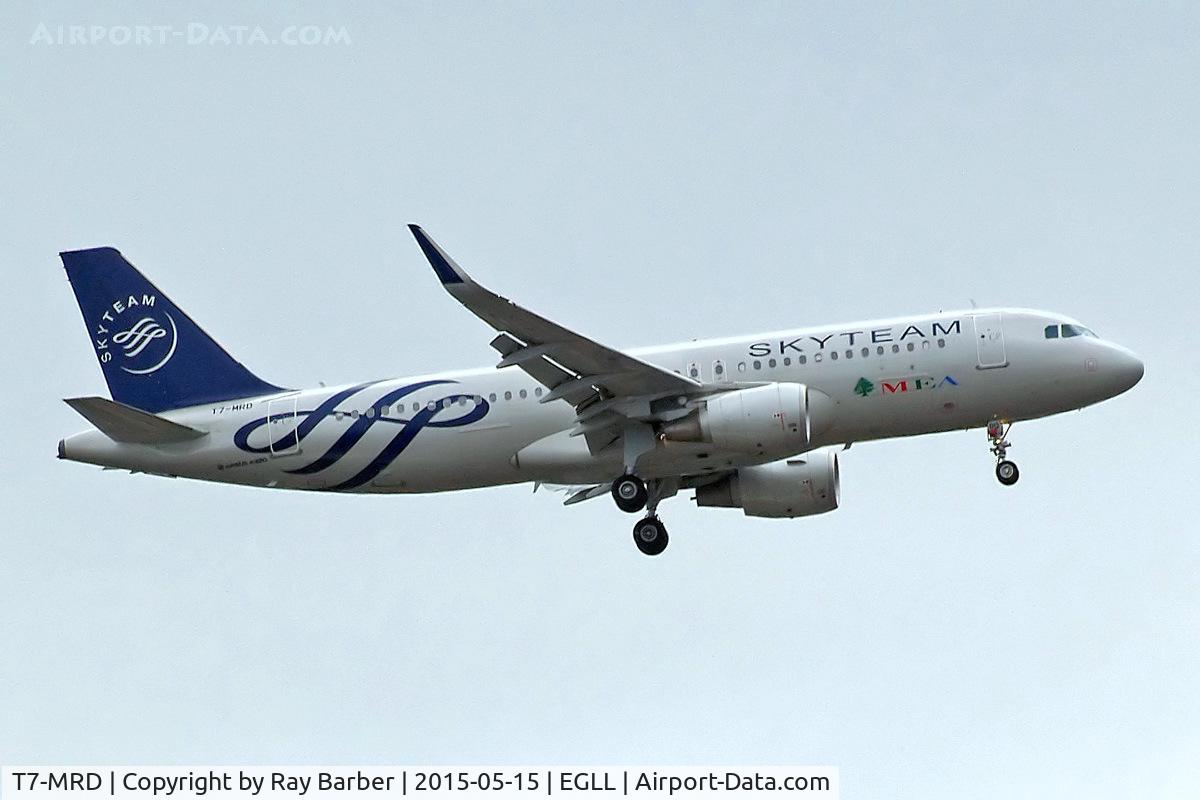 T7-MRD, 2013 Airbus A320-214 C/N 5746, Airbus A320-214(SL) [5746] (Middle East Airlines) Home~G 15/05/2015. On approach 27L.