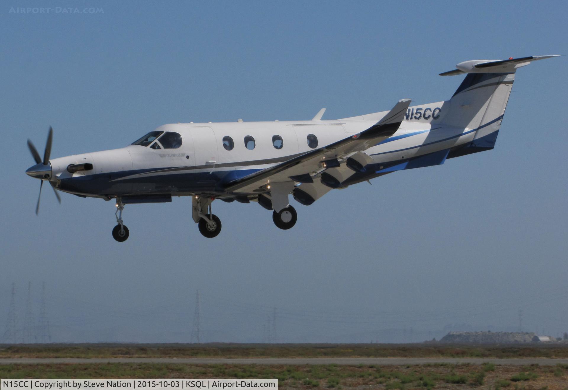 N15CC, 2004 Pilatus PC-12/45 C/N 600, Locally-based 2004 Pilatus PC-12/45 over the threshold @ San Carlos Airport, CA