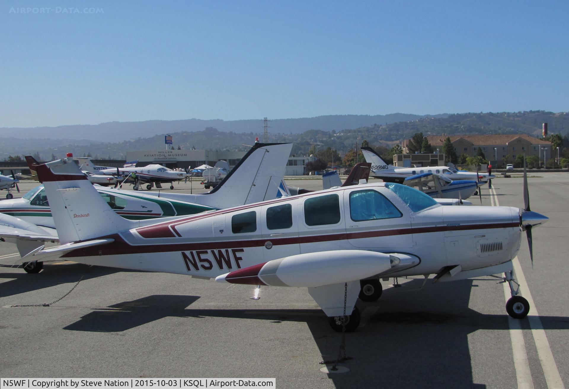 N5WF, 1994 Beech A36 Bonanza 36 C/N E-2892, Mociva Inc. (Del Mar, CA) 1994 Beech A36 parked on visitor's ramp @ San Carlos Airport, CA (did this replace Mociva's Cessna 501?)
