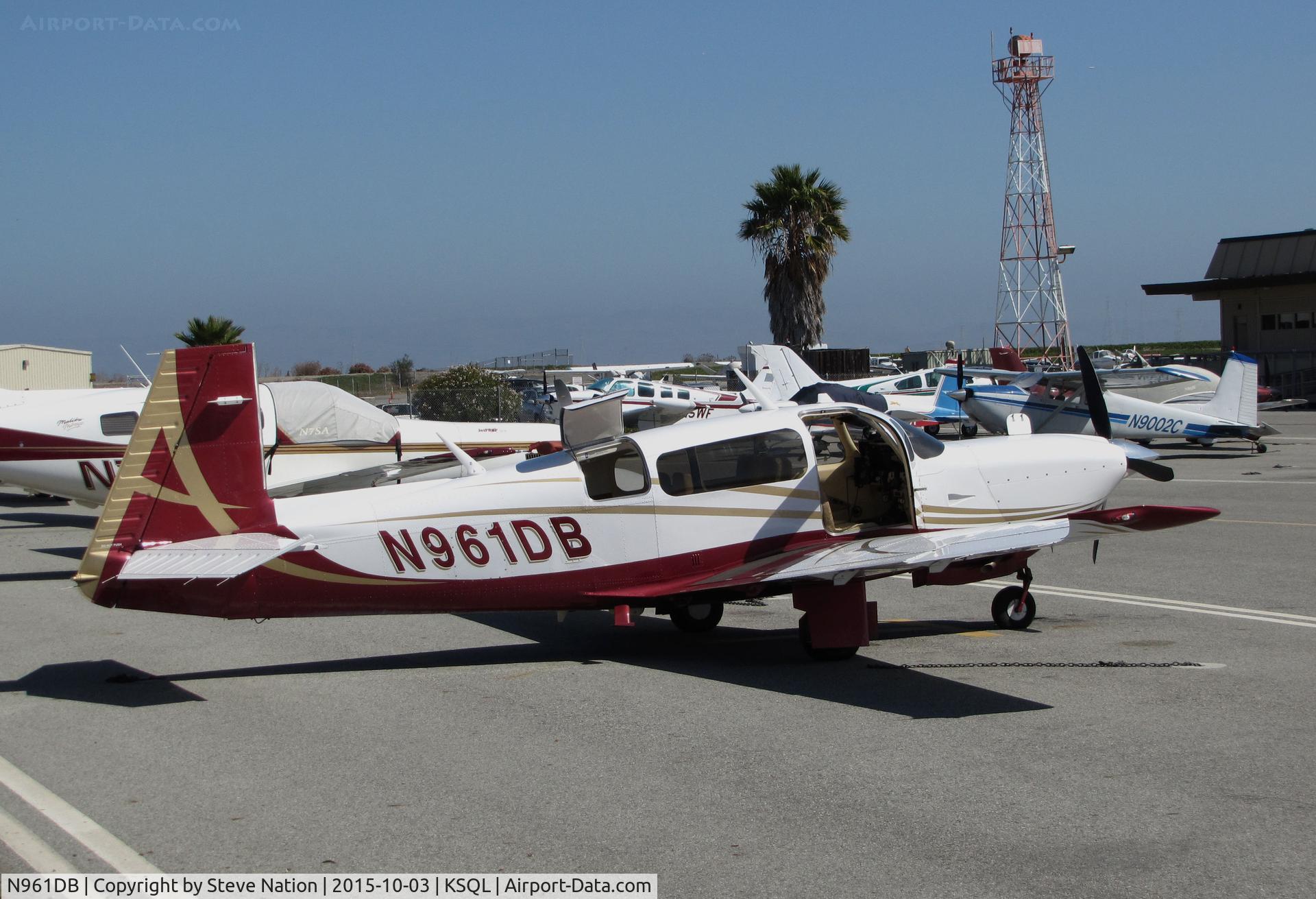 N961DB, 2007 Mooney M20TN Acclaim C/N 31-0048, 2007 Mooney M20TN from Lake Tahoe, CA parked on visitor's ramp @ San Carlos Airport, CA