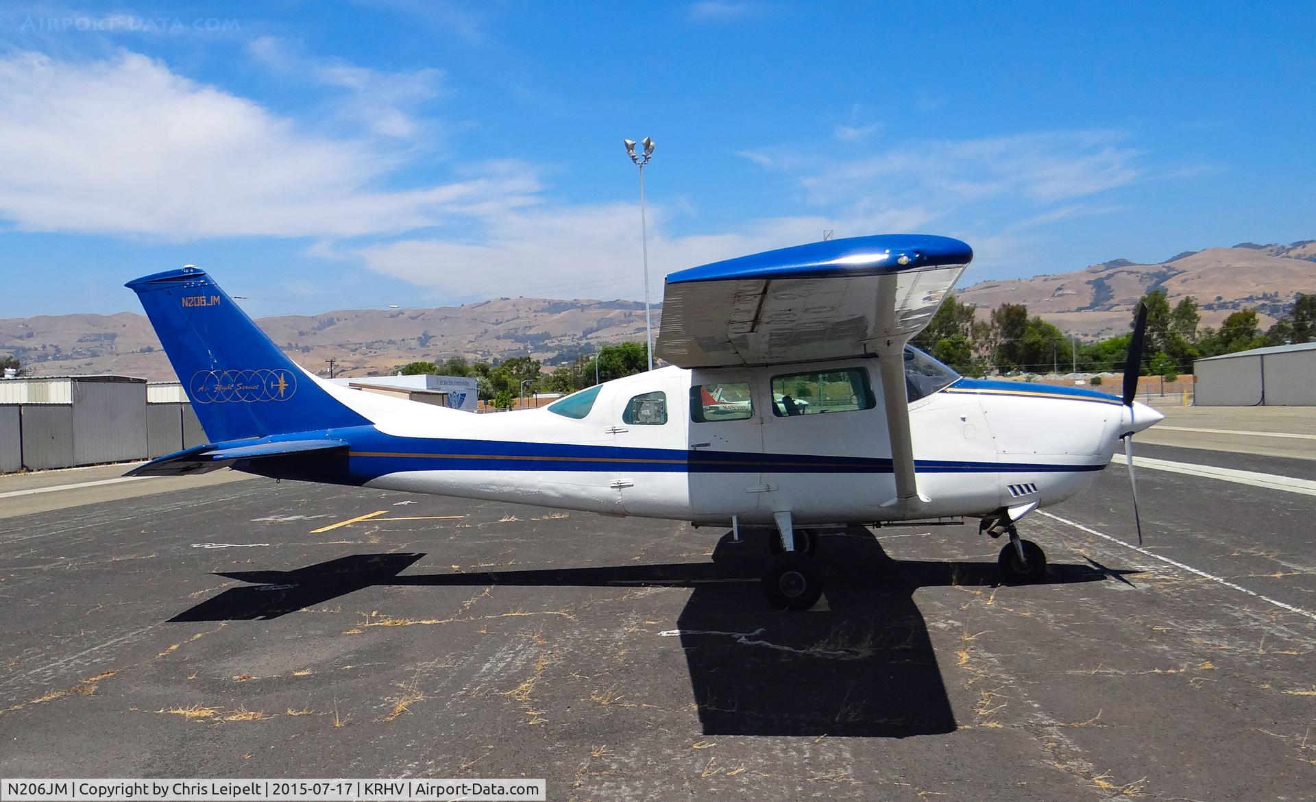 N206JM, 1973 Cessna U206F Stationair C/N U20602195, Locally-based 1973 Cessna U206F sitting on the old and beat up tie downs at Reid Hillview Airport, San Jose, CA.