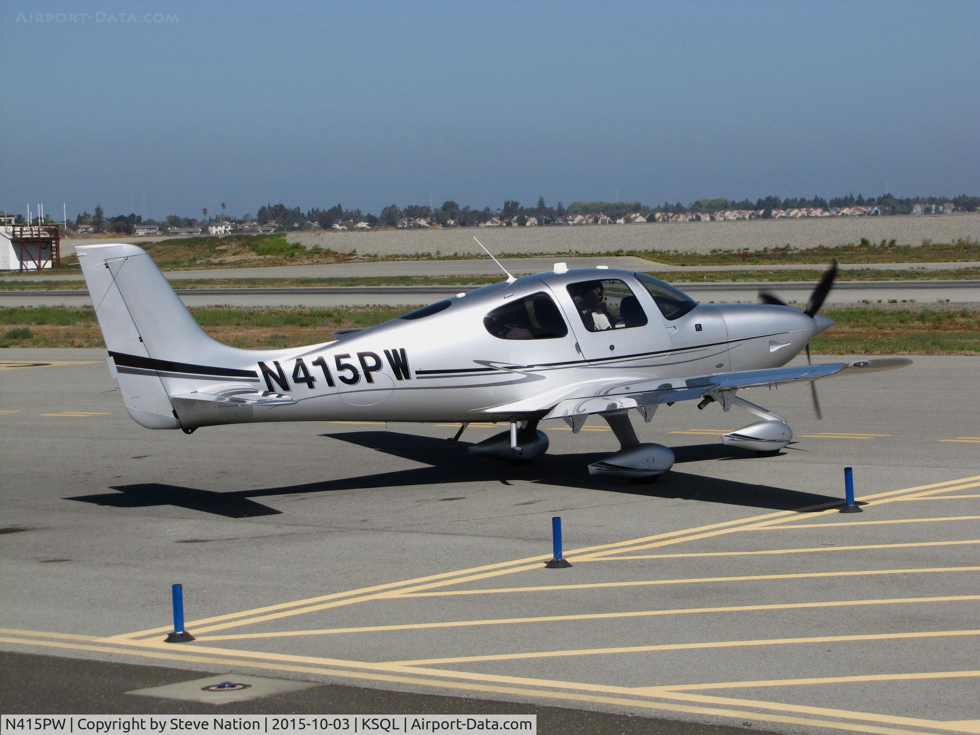 N415PW, 2015 Cirrus SR22 C/N 4193, Locally-based 2015 Cirrus Design SR22 taxiing for takeoff @ San Carlos Airport, CA (I would like to thank the pilot for his decision to run-up his engine facing me so that I didn't 'eat sand' or have my hat blown away. Much appreciated, sir!)