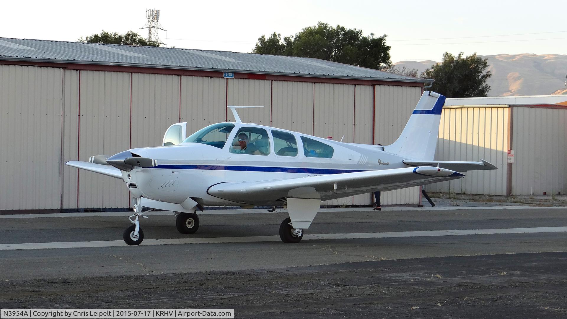 N3954A, 1970 Beech F33A Bonanza C/N CE-308, Locally-based 1970 Beechcraft F33A Bonanza preparing for start up and taxi at Reid Hillview Airport, San Jose, CA.