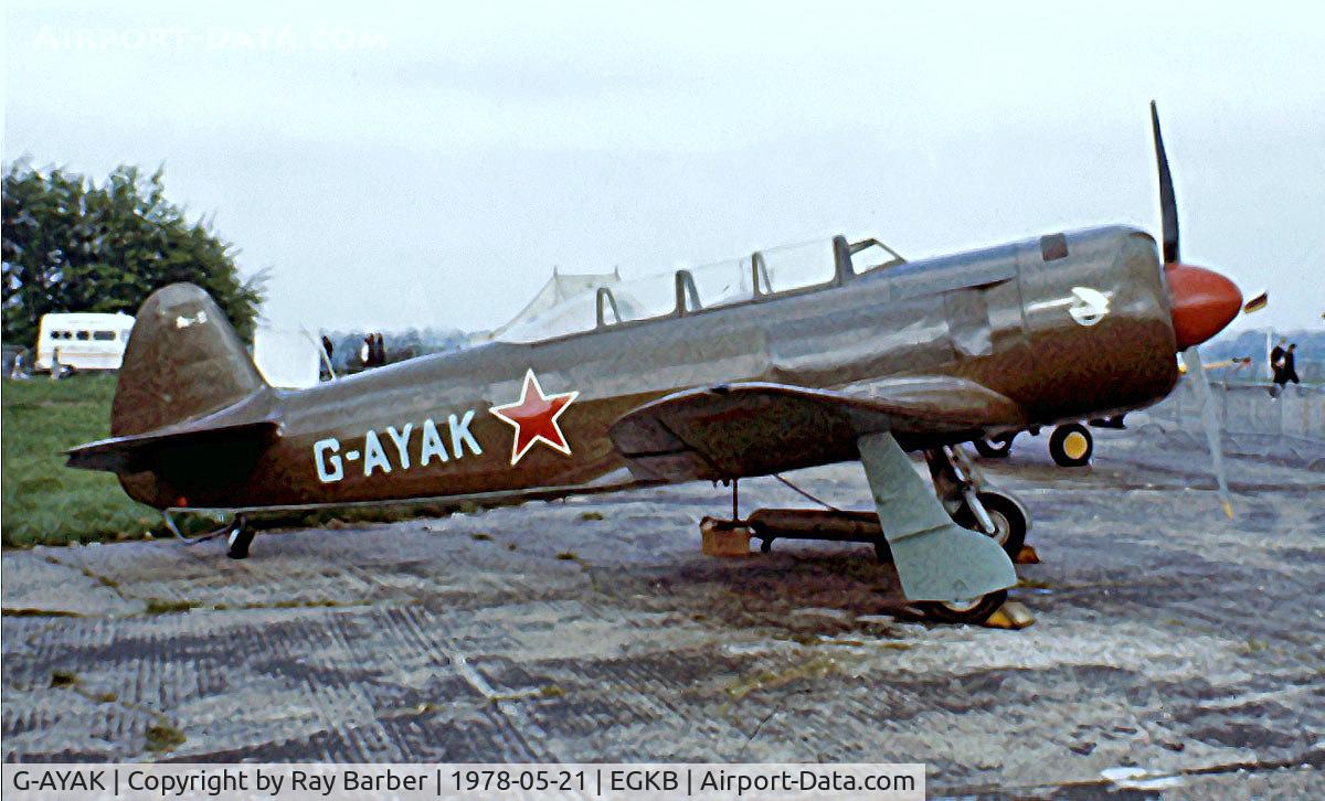G-AYAK, 1956 Let C-11 (Yak-11) C/N 172701, Yakovlev Yak-C11 [172701] Biggin Hill~G 21/05/1978. From a slide.