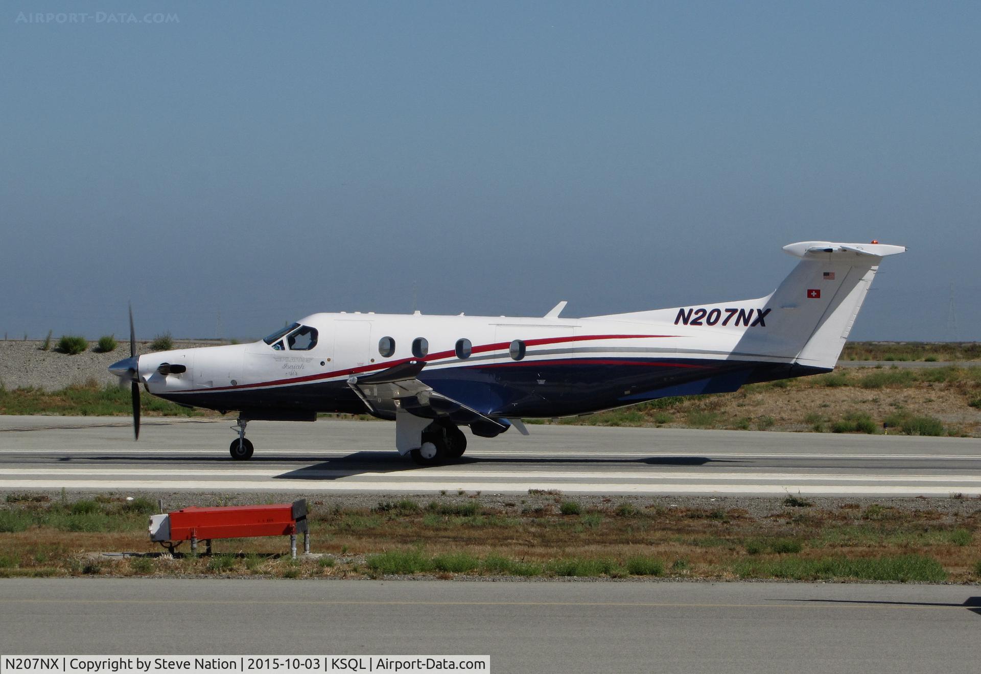 N207NX, 2010 Pilatus PC-12/47E C/N 1207, 2013 Pilatus PC-12/47E rolling on takeoff for KPDX/Portland International Airport, OR @ San Carlos Airport, CA