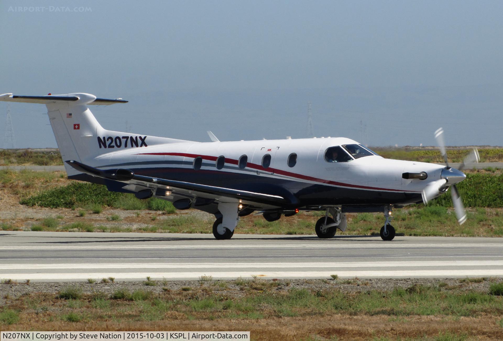 N207NX, 2010 Pilatus PC-12/47E C/N 1207, 2013 Pilatus PC-12/47E turning onto RWY 30 for takeoff to KPDX/Portland International Airport, OR @ San Carlos Airport, CA