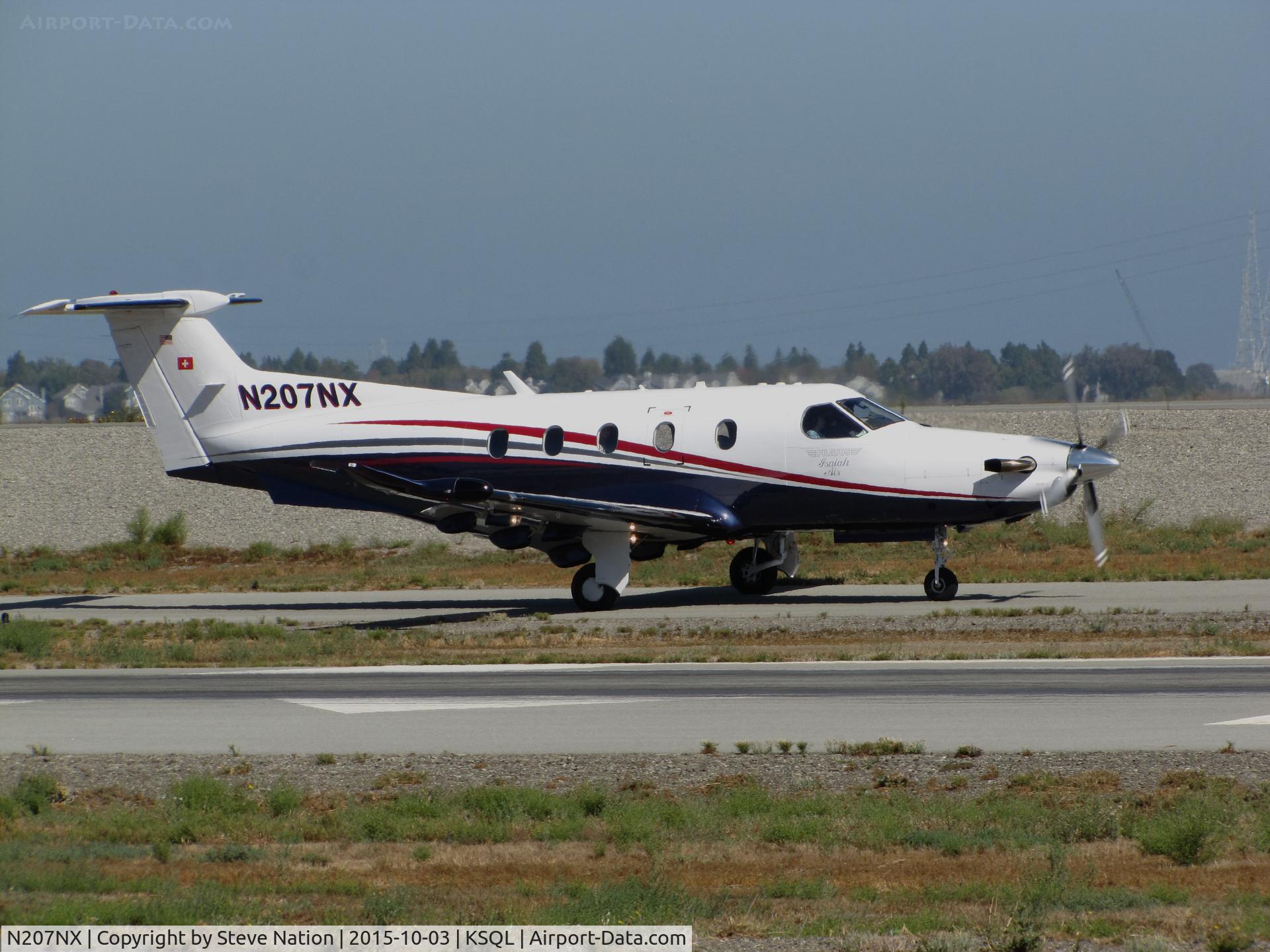 N207NX, 2010 Pilatus PC-12/47E C/N 1207, 2013 Pilatus PC-12/47E taxiing for takeoff for KPDX/Portland International Airport, OR @ San Carlos Airport, CA