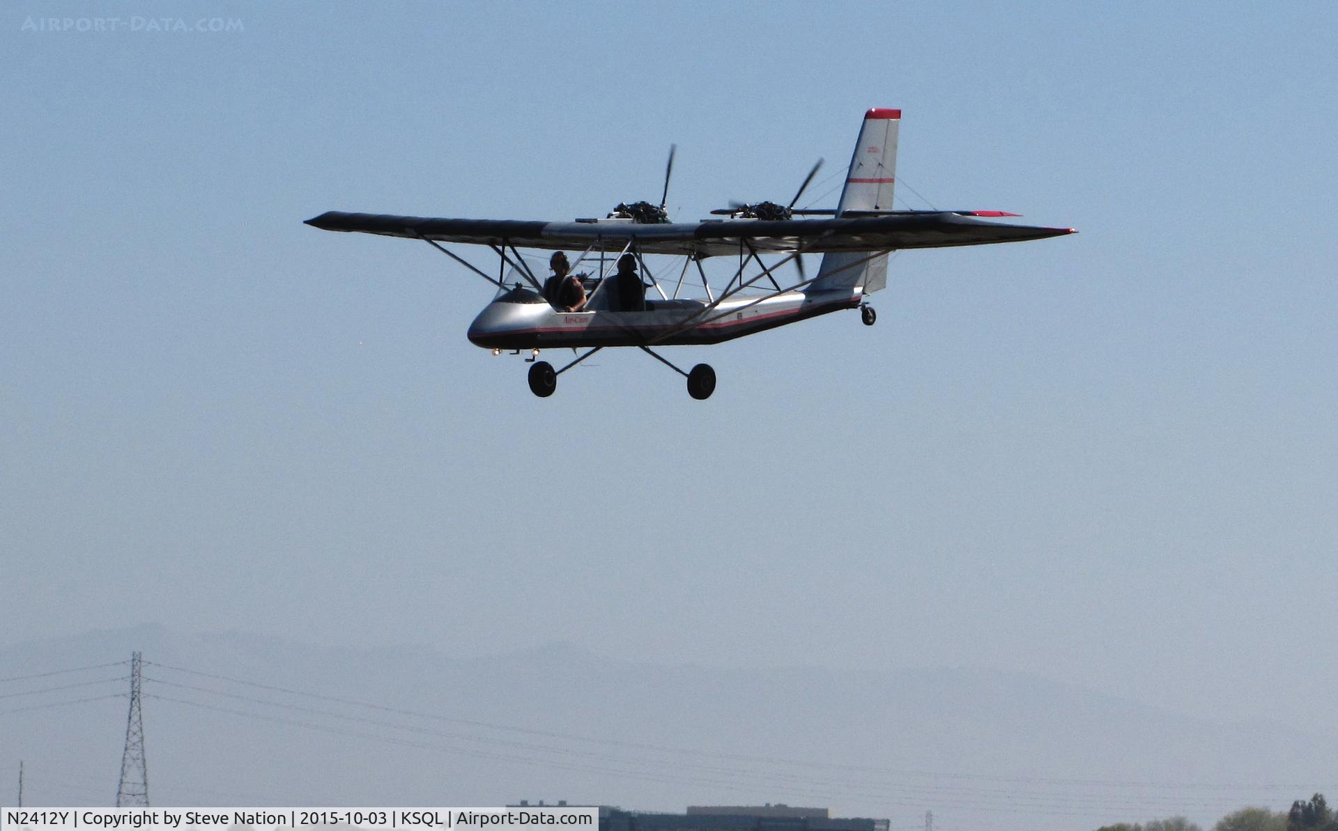 N2412Y, 2001 Leza-Lockwood Air Cam C/N AC089, 2001 Leza-Lockwood AIR CAM homebuilt from Half Moon Bay, CA on approach to San Carlos Airport, CA for static display @ Hiller Aircraft Museum event.