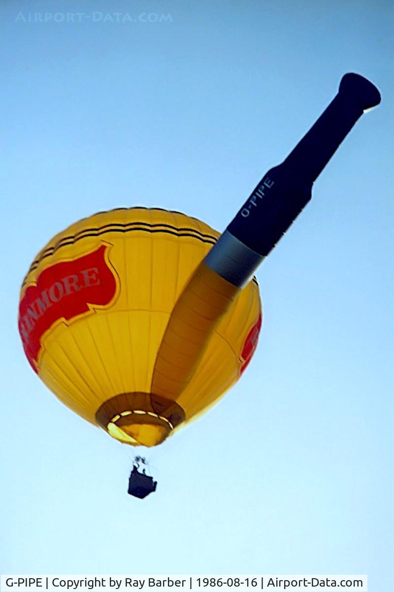 G-PIPE, 1980 Cameron Balloons N-56 C/N 562, Cameron N-56 Pipe SS HAFB [562] Ashton Court~G 16/08/1986. From a slide.