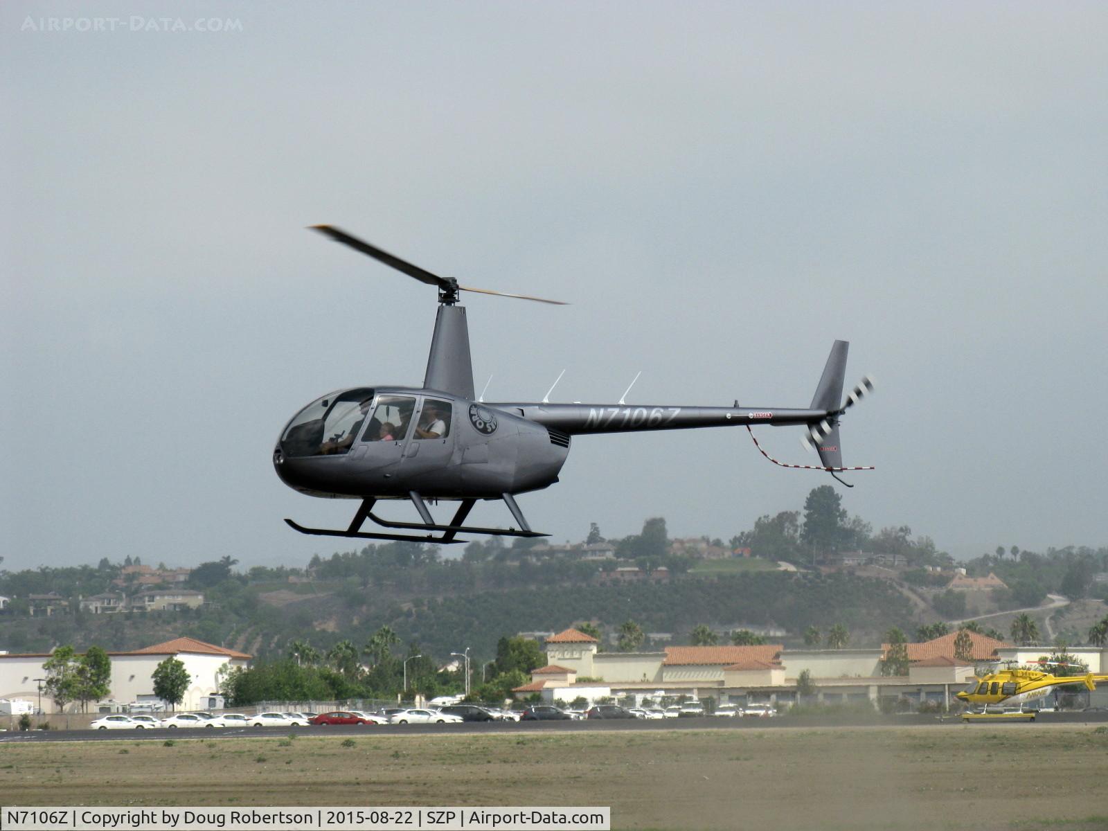 N7106Z, 2014 Robinson R44 II C/N 13758, 2014 Robinson R44 RAVEN II, Lycoming IO-540-AE1A5 245 Hp, approach, of ORBIC HELICOPTERS of CMA-local Robinson sales & helicopter service