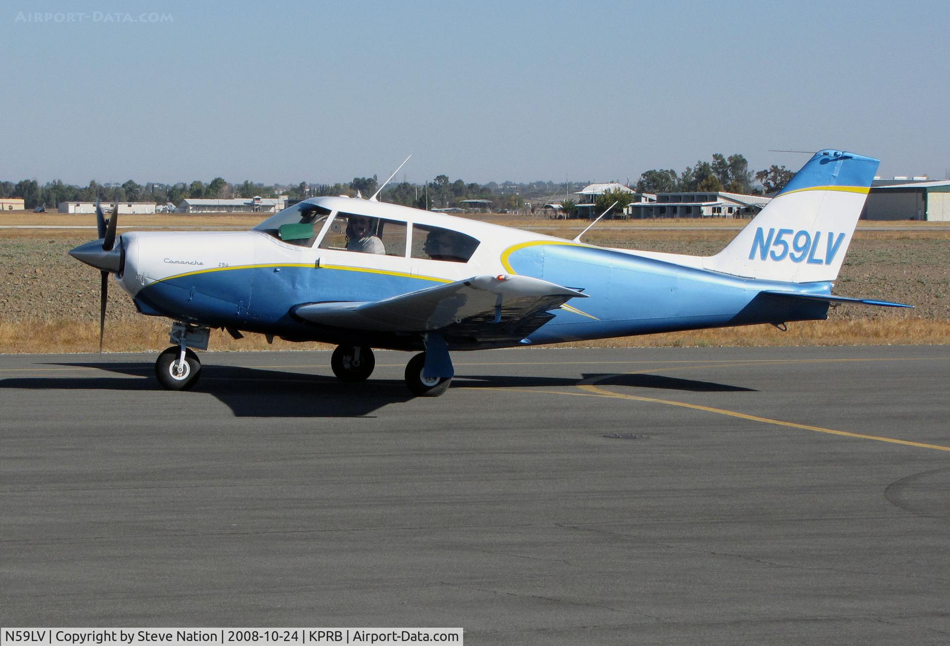 N59LV, 1959 Piper PA-24-250 Comanche C/N 24-1229, Chino, CA-based 1959 Piper PA-24-250 Comanche taxiing to visitor's ramp @ Paso Robles Municipal Airport, CA