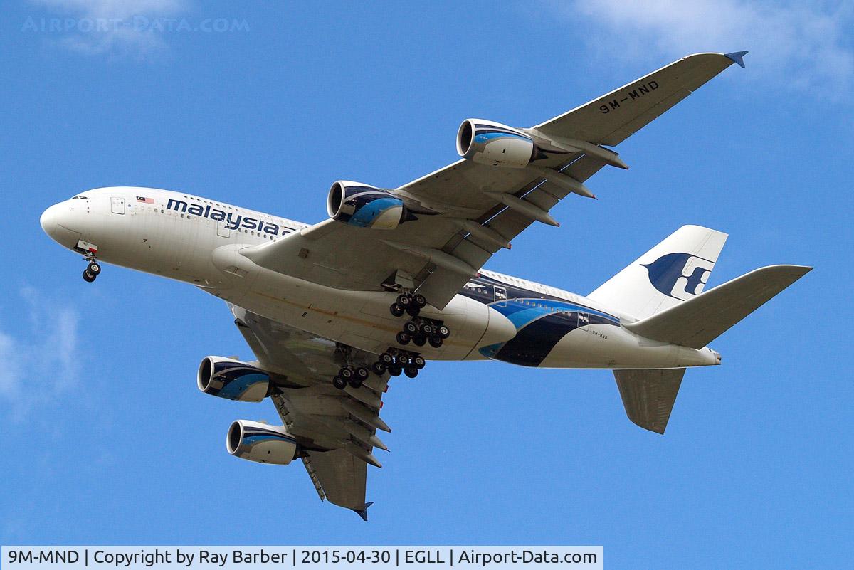 9M-MND, 2012 Airbus A380-841 C/N 089, Airbus A380-841 [089] (Malaysia Airlines) Home~G 30/04/2015. On approach 27R.