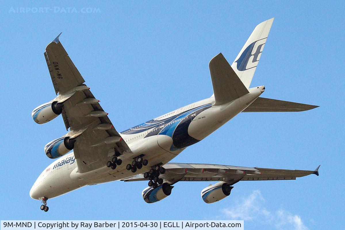 9M-MND, 2012 Airbus A380-841 C/N 089, Airbus A380-841 [089] (Malaysia Airlines) Home~G 30/04/2015. On approach 27R.