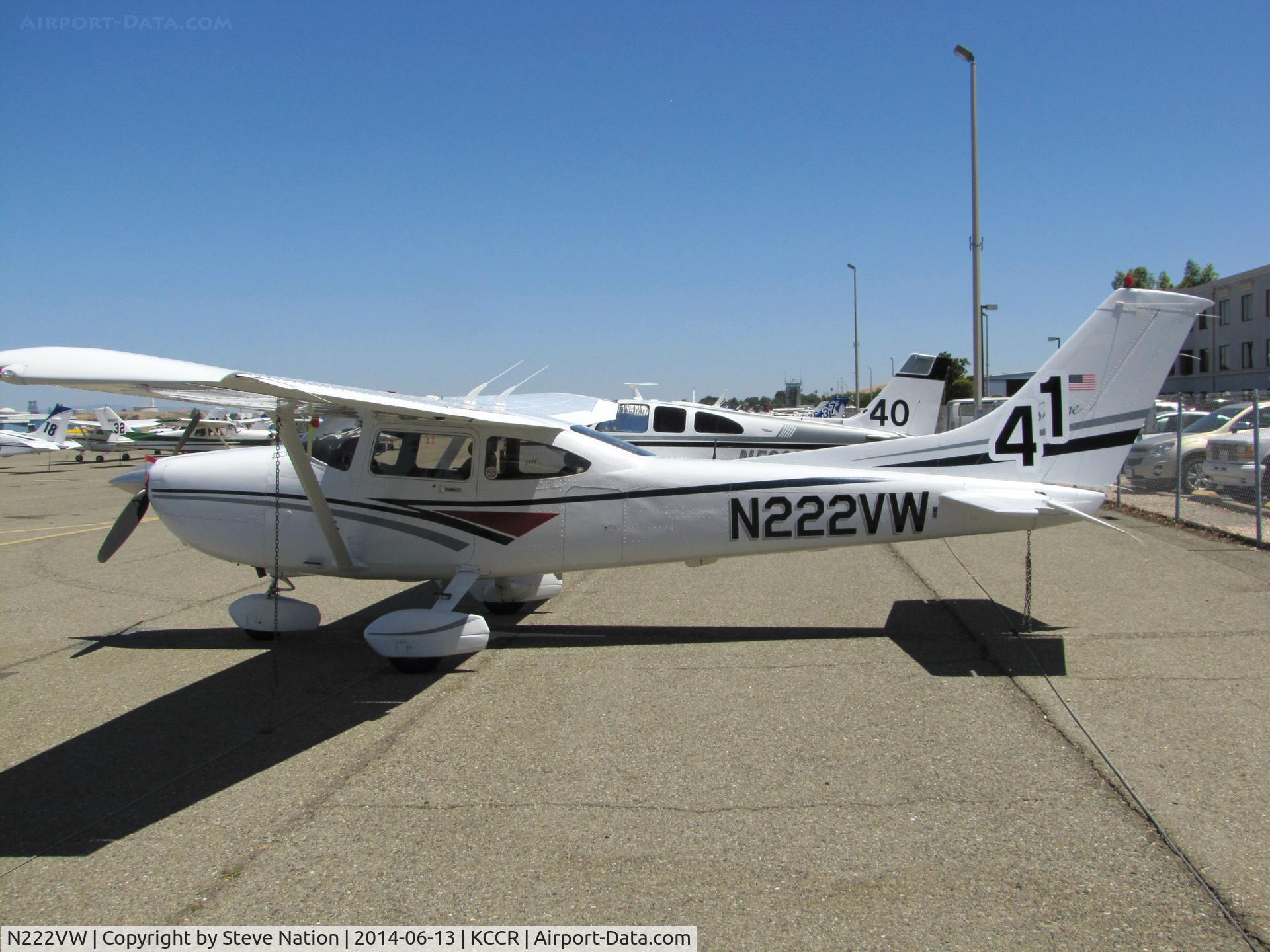 N222VW, Cessna 182S Skylane C/N 18280085, Cool Beans (North Wales, PA) 1997 Cessna 182S Skylane participated in 2014 Air Race Classic as Race #41. Photographed at Buchanan Field, Concord, CA starting point. Pilots Linda Evans, Alison Chalker and Barbara Zeigler flew as the 