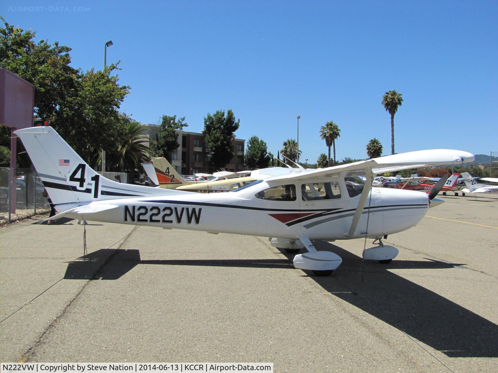 N222VW, Cessna 182S Skylane C/N 18280085, Cool Beans (North Wales, PA) 1997 Cessna 182S Skylane participated in 2014 Air Race Classic as Race #41. Photographed at Buchanan Field, Concord, CA starting point. Pilots Linda Evans, Alison Chalker and Barbara Zeigler flew as the 