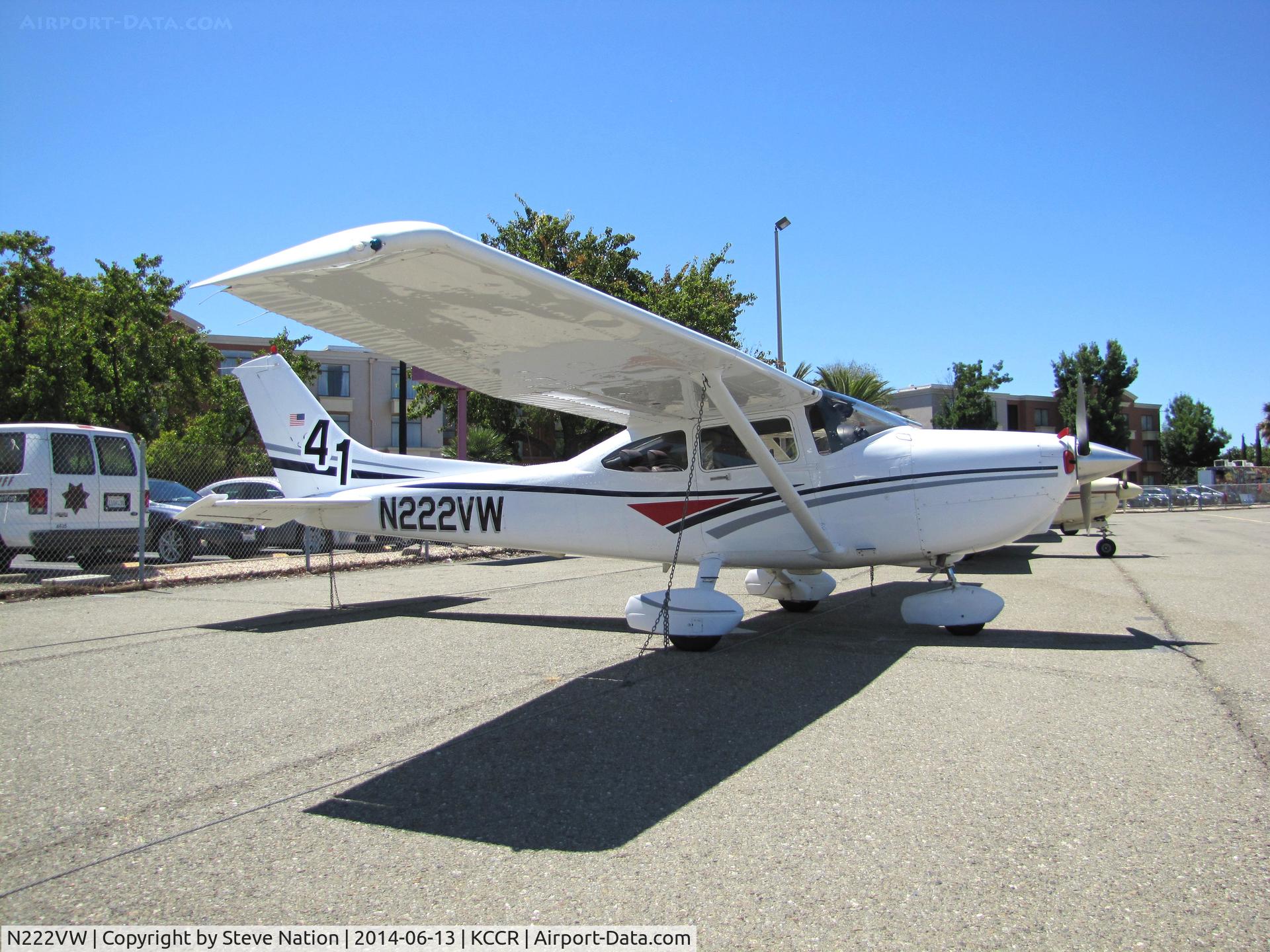 N222VW, Cessna 182S Skylane C/N 18280085, Cool Beans (North Wales, PA) 1997 Cessna 182S Skylane participated in 2014 Air Race Classic as Race #41. Photographed at Buchanan Field, Concord, CA starting point. Pilots Linda Evans, Alison Chalker and Barbara Zeigler flew as the 