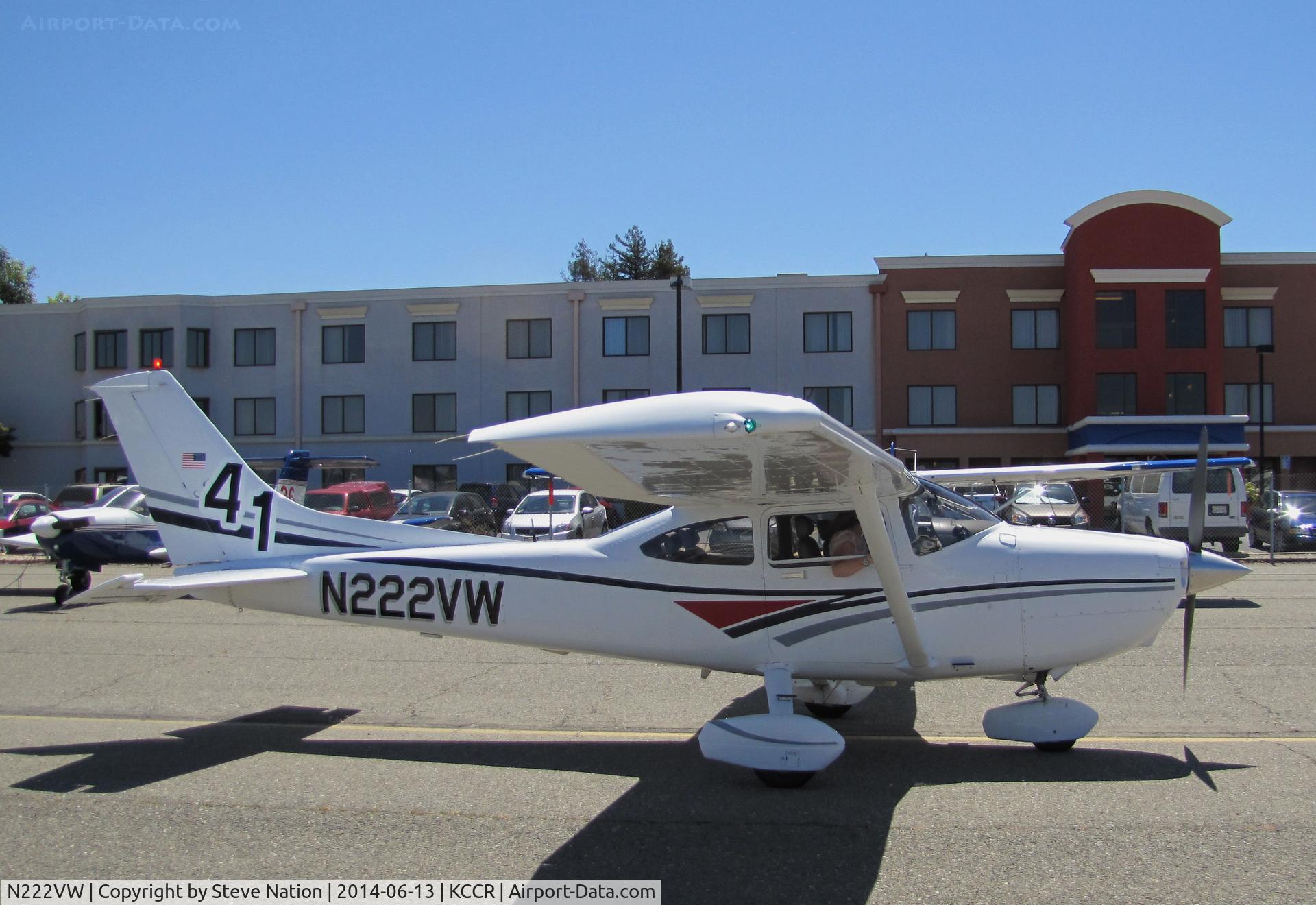 N222VW, Cessna 182S Skylane C/N 18280085, Cool Beans (North Wales, PA) 1997 Cessna 182S participated in 2014 Air Race Classic as #41. Pictured on arrival at Buchanan Field, Concord, CA starting point. Pilots Linda Evans, Alison Chalker and Barbara Zeigler flew as the 