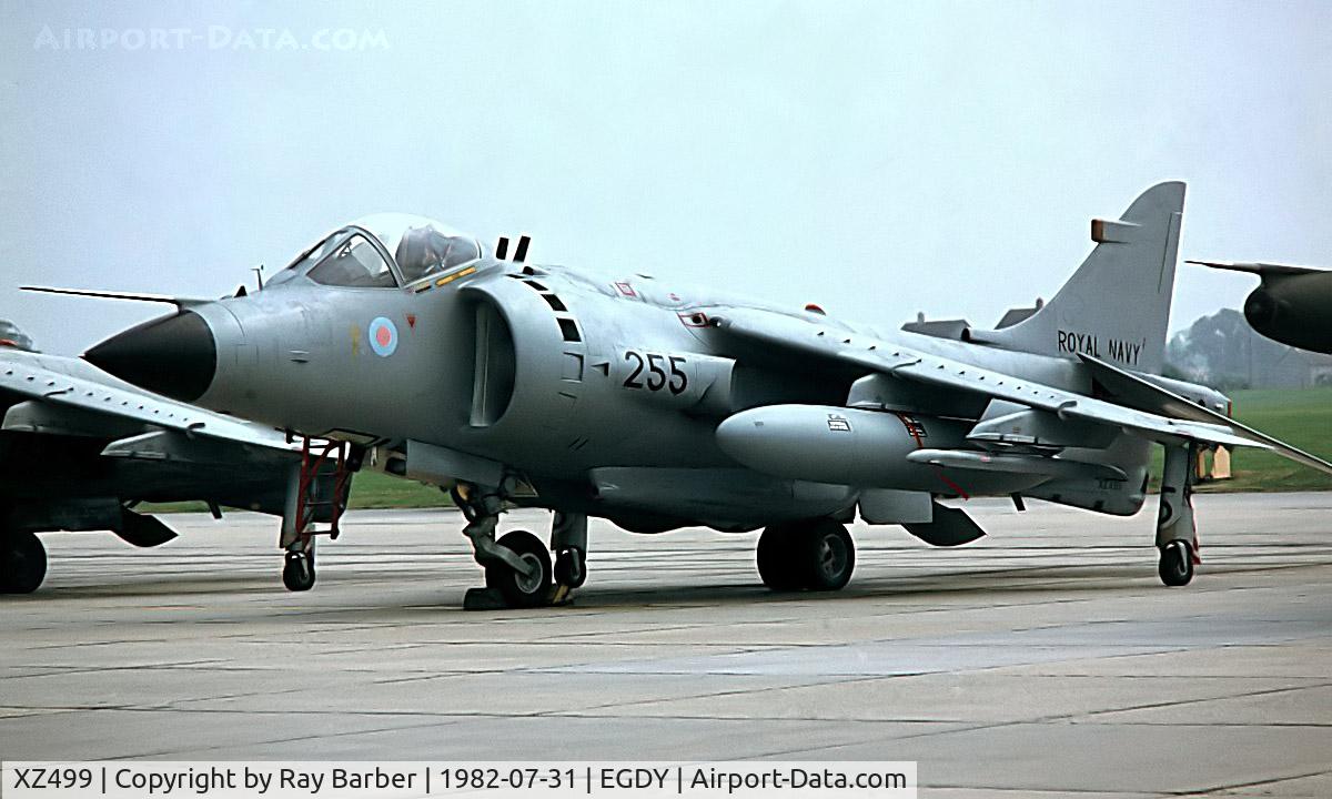 XZ499, 1981 British Aerospace Sea Harrier FRS.1 C/N 41H-912023, BAe Sea Harrier F/A.2 [41H-912023] (Royal Navy) RNAS Yeovilton~G 31/07/1982. From a slide.