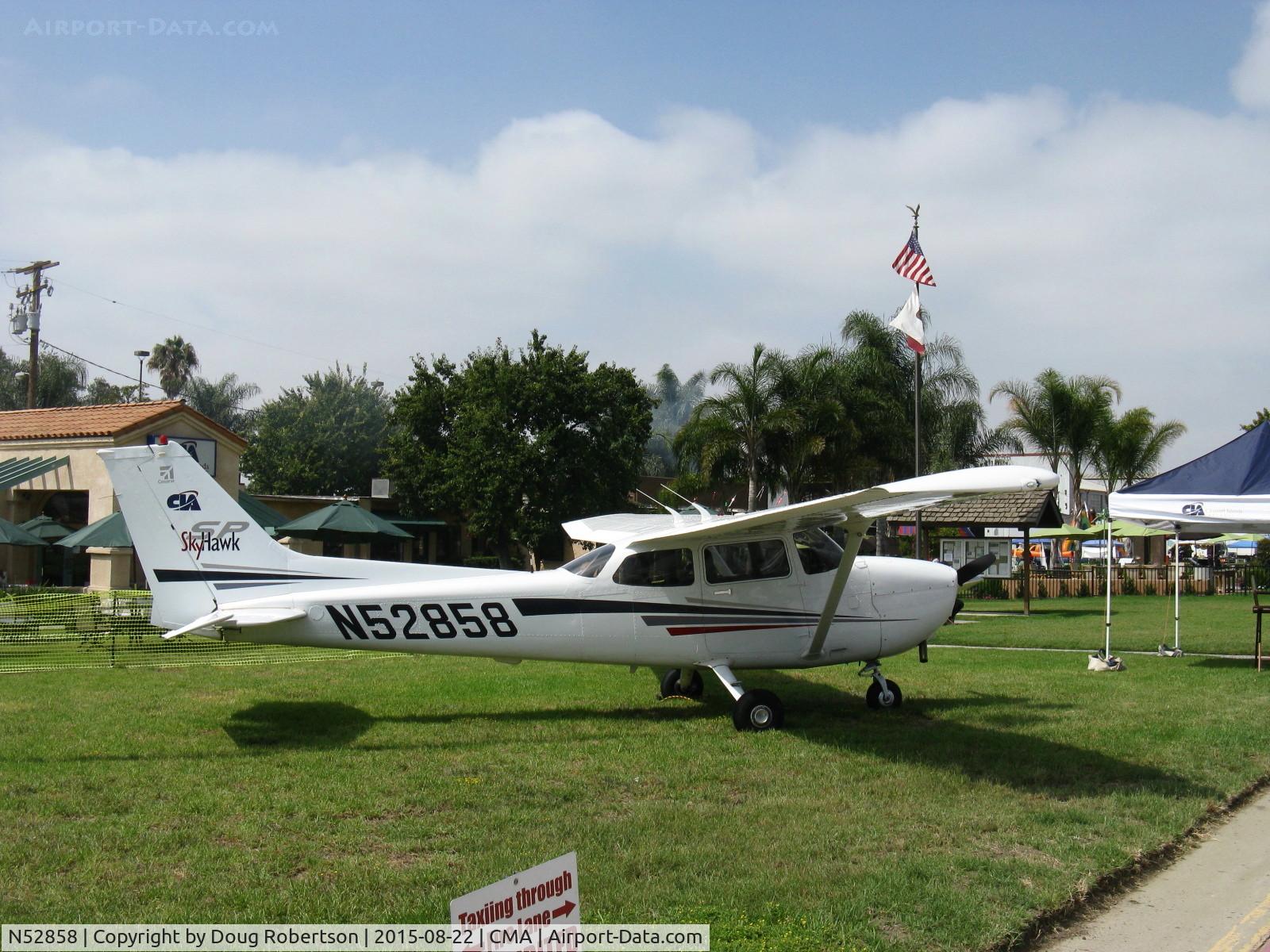 N52858, 2002 Cessna 172S C/N 172S9186, 2002 Cessna 172S SKYHAWK SP, Lycoming IO-360-L2A, 180 Hp, CS prop, of Channel Islands Aviation-Cessna dealer at CMA since 1976, on their lawn. CIA logo on tail.