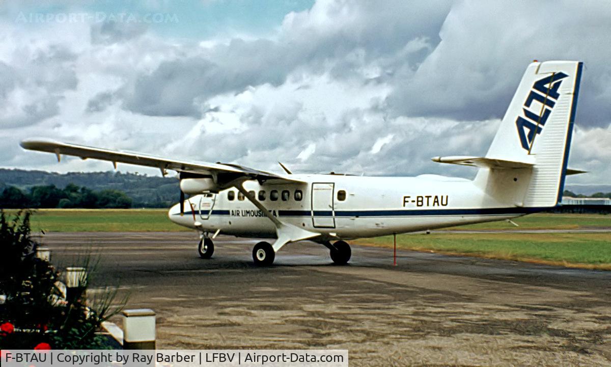 F-BTAU, 1968 De Havilland Canada DHC-6-200 Twin Otter C/N 153, De Havilland Canada DHC-6-200 Twin Otter [153] (Air Limousine TA) Brive-La-Gaillarde-La Roche~F 22/09/1982. From a slide.