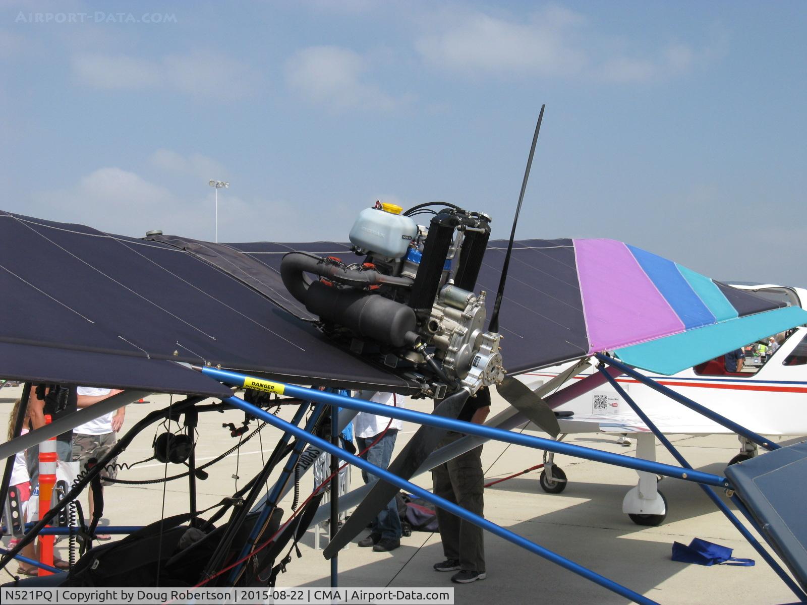 N521PQ, 2014 Quicksilver L-S2S C/N 10002, 2014 Quicksilver Aeronautics LLC L-S2S, Rotax 582UL two-stroke cycle pusher 62 Hp, engine & pusher tri-blade prop, closeup