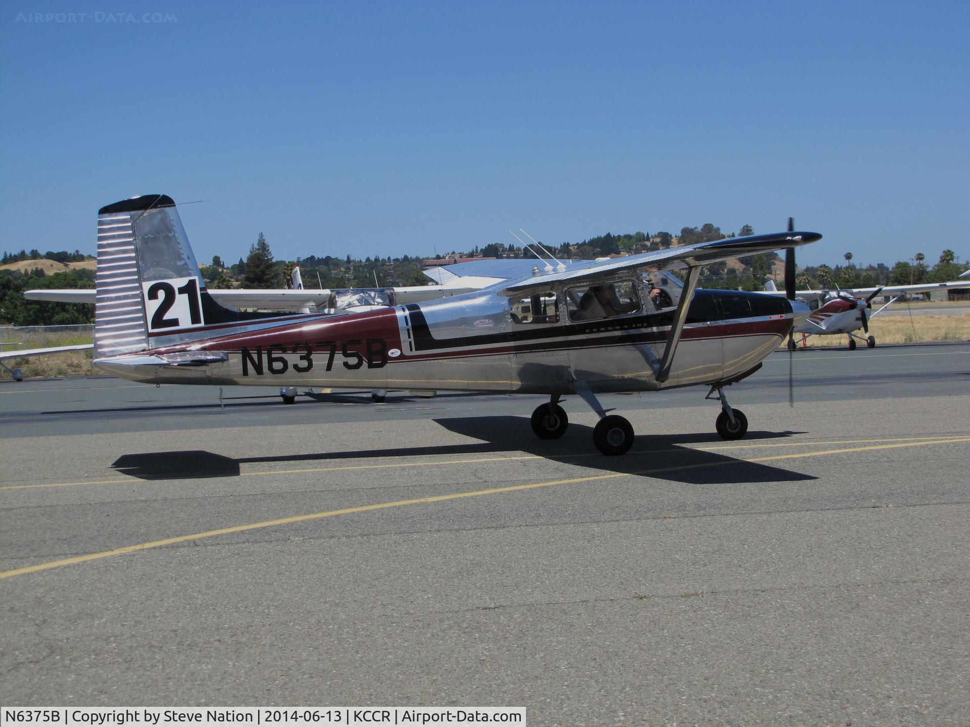 N6375B, 1957 Cessna 182A Skylane C/N 34275, Tulsa, OK-based 1957 Cessna Skylane 182A (straight tail!) took part in 2014 Air Race Classic as #21. Photo @ Buchanan Field, Concord, CA 1st leg of the cross country race. Pilots Elaine Stook and Elizabeth Wagner were the 