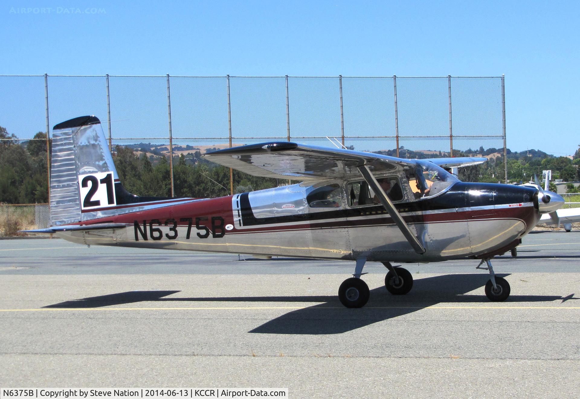 N6375B, 1957 Cessna 182A Skylane C/N 34275, Tulsa, OK-based 1957 Cessna Skylane 182A (straight tail!) took part in 2014 Air Race Classic as #21. Photo @ Buchanan Field, Concord, CA 1st leg of the cross country race. Pilots Elaine Stook and Elizabeth Wagner were the 