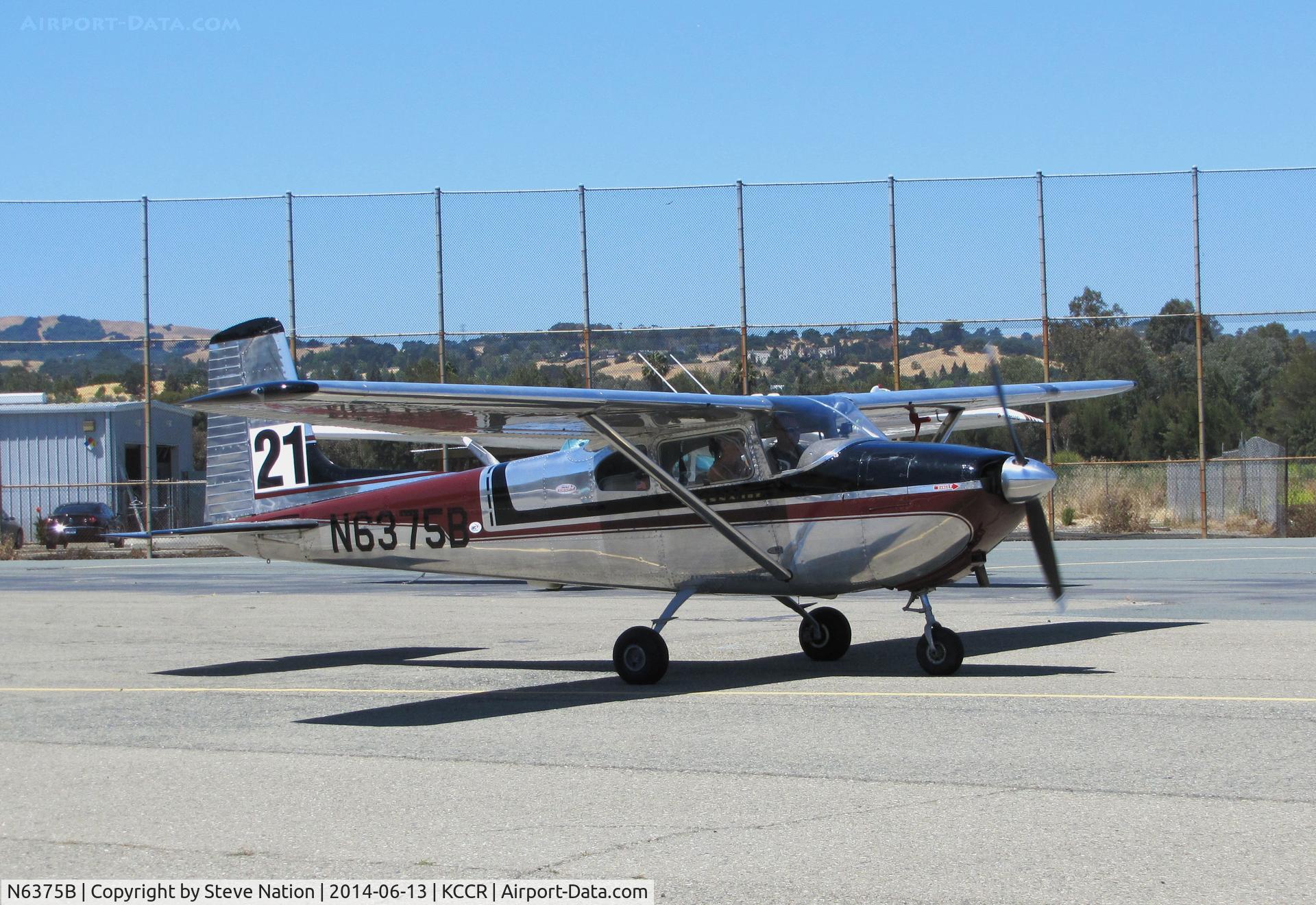 N6375B, 1957 Cessna 182A Skylane C/N 34275, Tulsa, OK-based 1957 Cessna Skylane 182A (straight tail!) took part in 2014 Air Race Classic as #21. Photo @ Buchanan Field, Concord, CA 1st leg of the cross country race. Pilots Elaine Stook and Elizabeth Wagner were the 