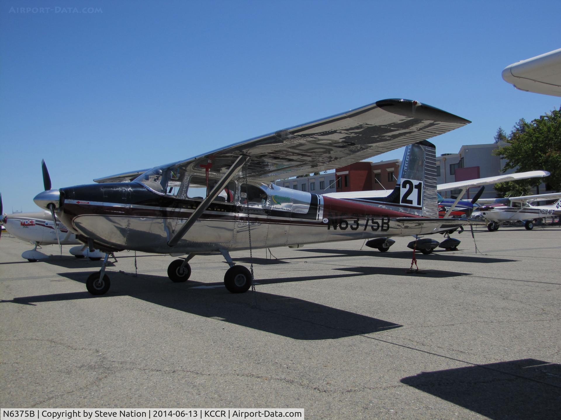N6375B, 1957 Cessna 182A Skylane C/N 34275, Tulsa, OK-based 1957 Cessna Skylane 182A (straight tail!) took part in 2014 Air Race Classic as #21. Photo @ Buchanan Field, Concord, CA 1st leg of the cross country race. Pilots Elaine Stook and Elizabeth Wagner were the 