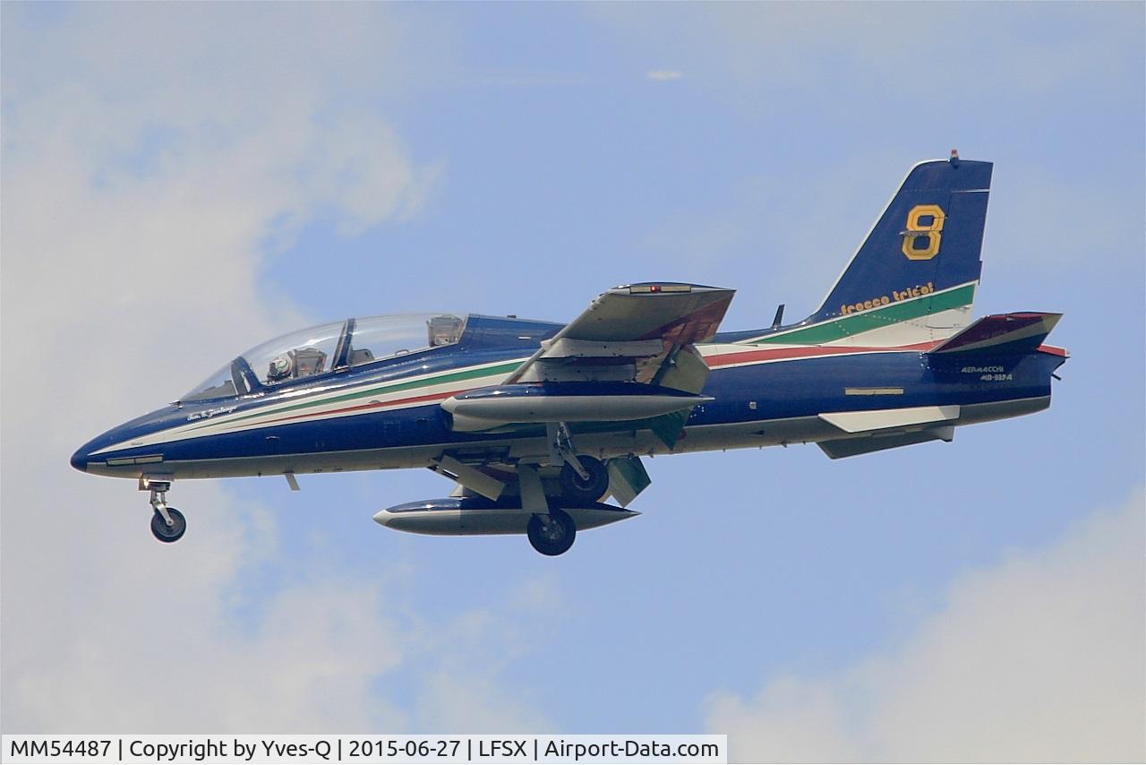MM54487, Aermacchi MB-339PAN C/N 6684/079/AA035, Italian Air Force Aermacchi MB-339PAN, Number 8 of Frecce Tricolori Aerobatic Team 2015, on final rwy 29, Luxeuil-Saint Sauveur Air Base 116 (LFSX) Open day 2015