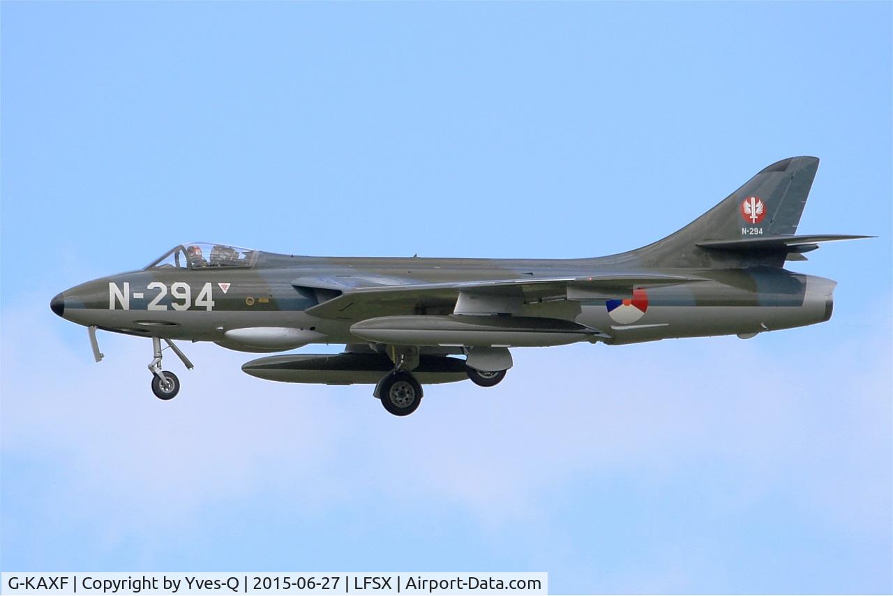 G-KAXF, 1956 Hawker Hunter F.6A C/N S4/U/3361, Hawker Hunter F.6A, On final rwy 29, Luxeuil-St Sauveur Air Base 116 (LFSX) Air show 2015