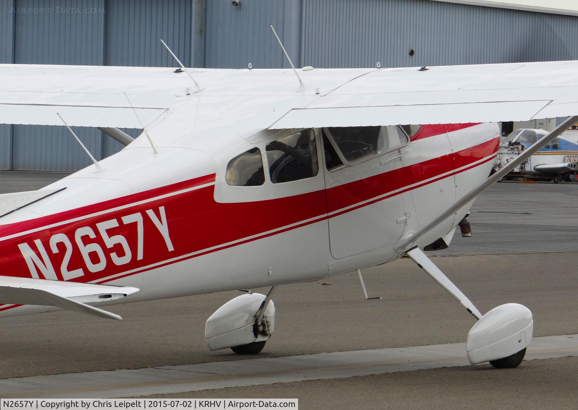 N2657Y, 1962 Cessna 180E C/N 18051157, Locally-based 1962 Cessna 180E taxing back to its tie down after maintenance at Reid Hillview Airport, San Jose, CA.