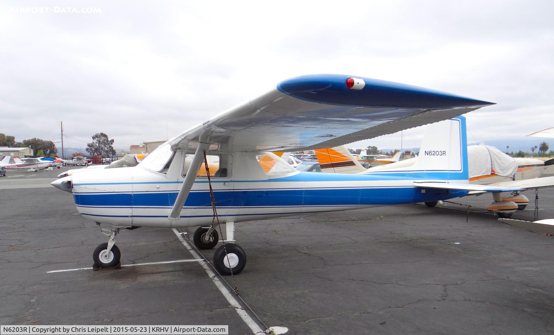 N6203R, 1965 Cessna 150E C/N 15061503, Locally-based 1965 Cessna 150E sitting at its tie down beside the Victory Aero hangar at Reid Hillview Airport, San Jose, CA.