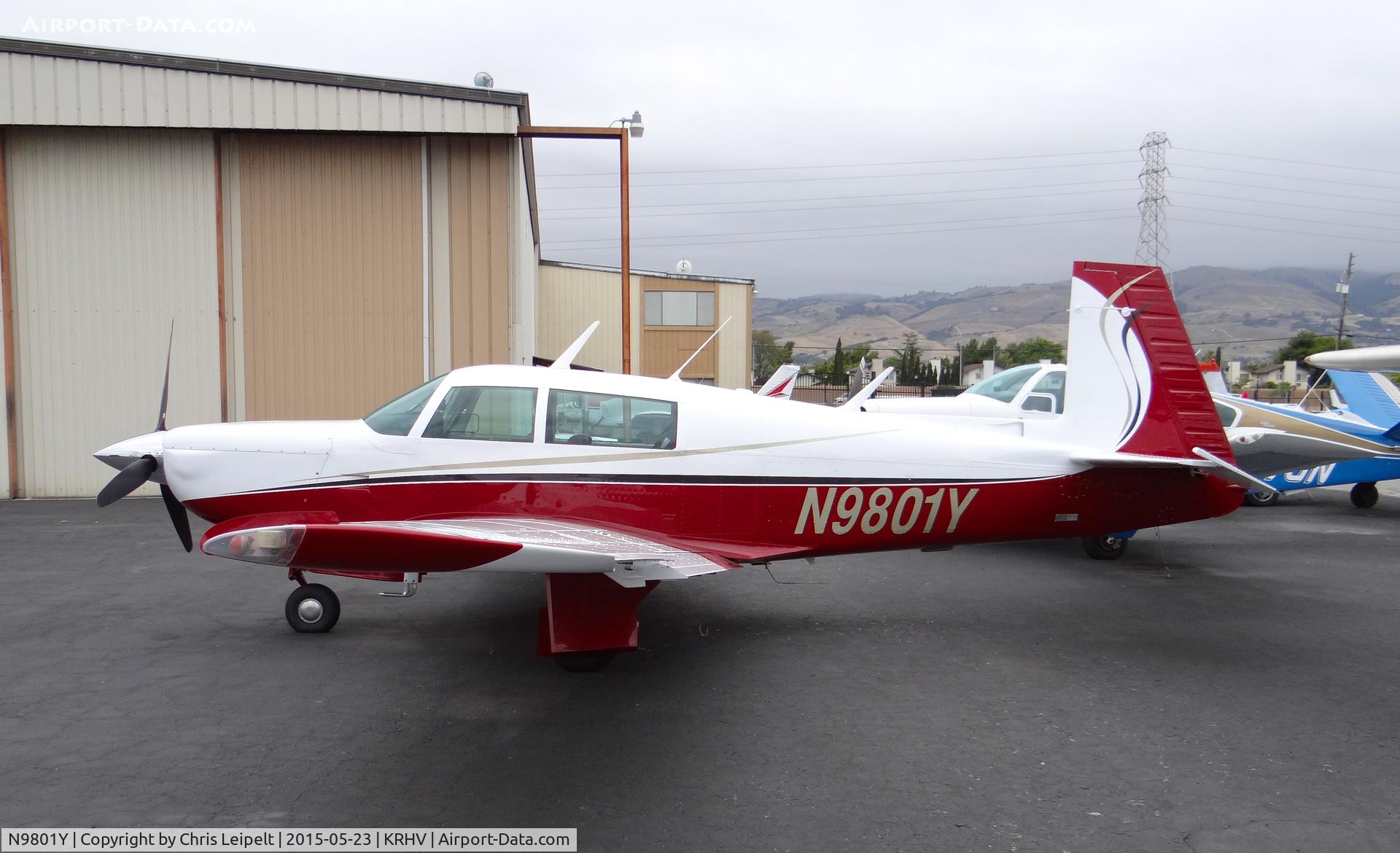 N9801Y, 1981 Mooney M20K C/N 25-0526, Locally-based 1981 Mooney M20K parked in front of the Lafferty Aircraft Sales hangar at Reid Hillview Airport, San Jose, CA.