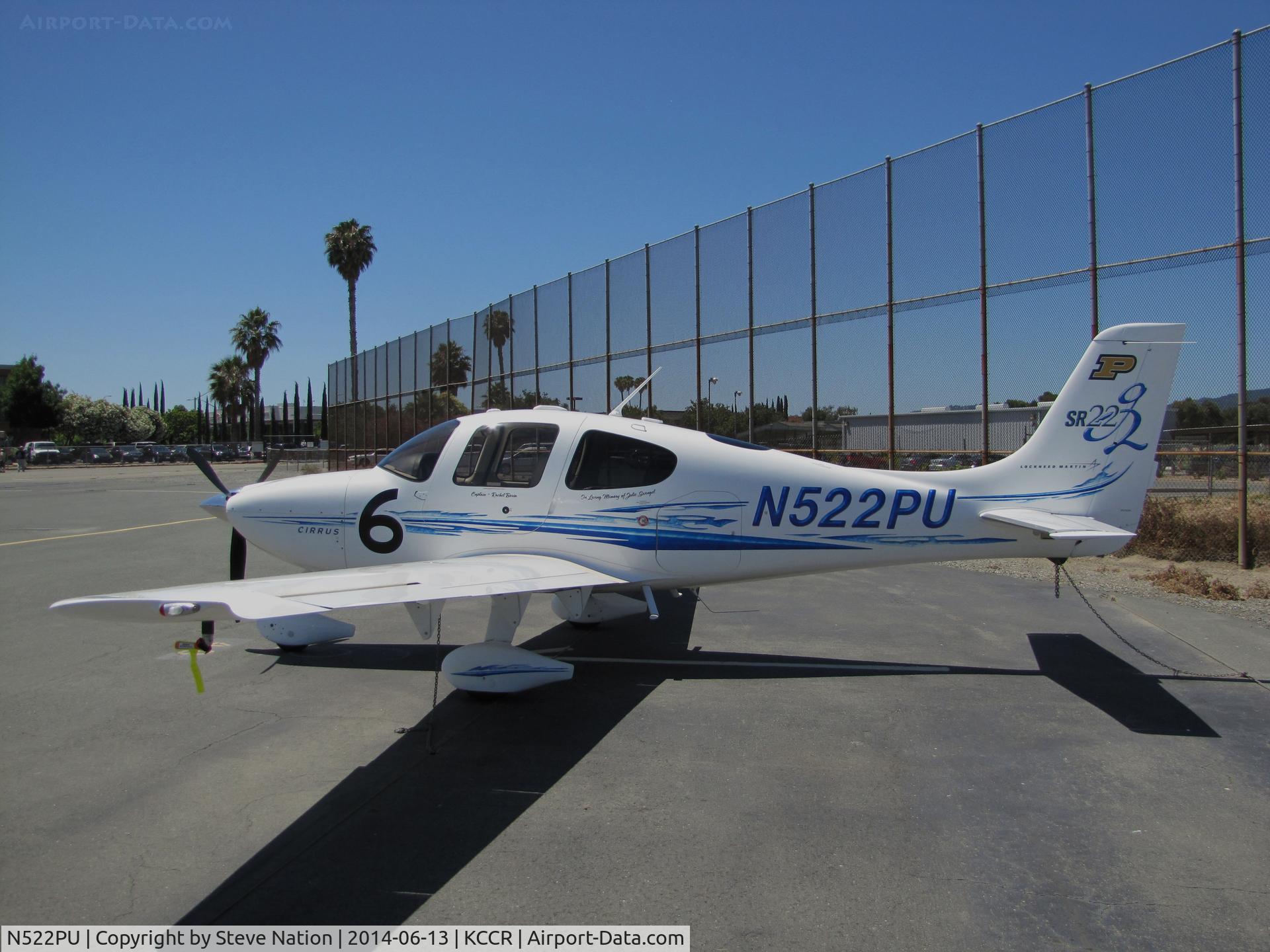 N522PU, 2005 Cirrus SR22 G2 C/N 1561, Purdue University 2005 Cirrus Design SR22 took part in 2014 Air Race Classic as Race #6. Photo at Buchanan Field, Concord, CA - the 1st leg on this annual cross country event. Pilots were Rachel Borsa and Haley Myers.