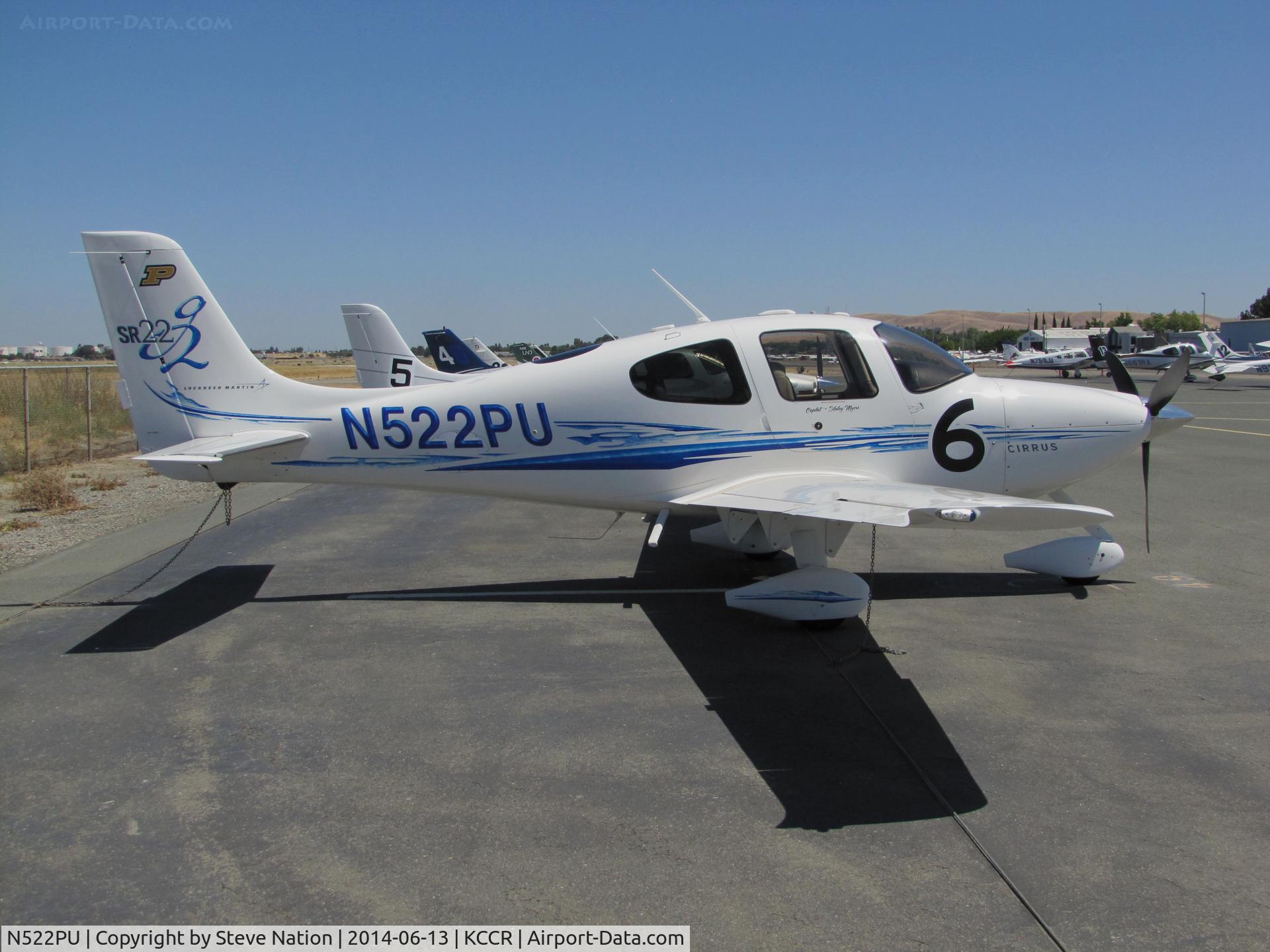 N522PU, 2005 Cirrus SR22 G2 C/N 1561, Purdue University 2005 Cirrus Design SR22 took part in 2014 Air Race Classic as Race #6. Photo at Buchanan Field, Concord, CA - the 1st leg on this annual cross country event. Pilots were Rachel Borsa and Haley Myers.