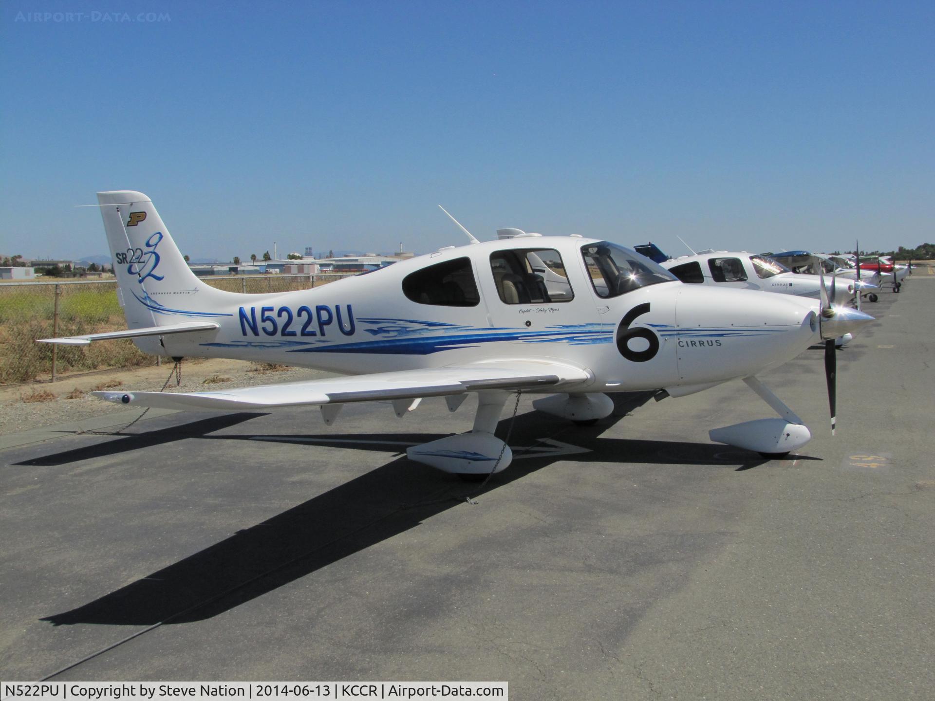 N522PU, 2005 Cirrus SR22 G2 C/N 1561, Purdue University 2005 Cirrus Design SR22 took part in 2014 Air Race Classic as Race #6. Photo at Buchanan Field, Concord, CA - the 1st leg on this annual cross country event. Pilots were Rachel Borsa and Haley Myers.