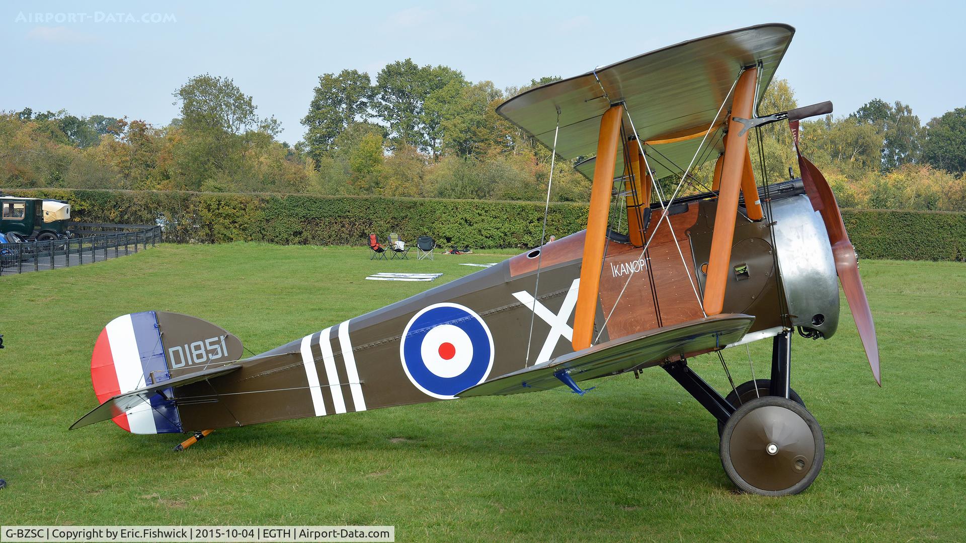G-BZSC, 2001 Sopwith F.1 Camel Replica C/N NAW-3, x.D1851 at The Shuttleworth 'Uncovered' Airshow (Finale,) Oct. 2015.