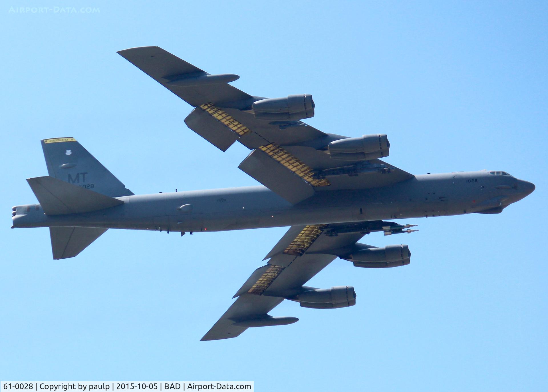 61-0028, 1961 Boeing B-52H Stratofortress C/N 464455, A Minot BUFF at Barksdale Air Force Base. Note the munitions under the wings!