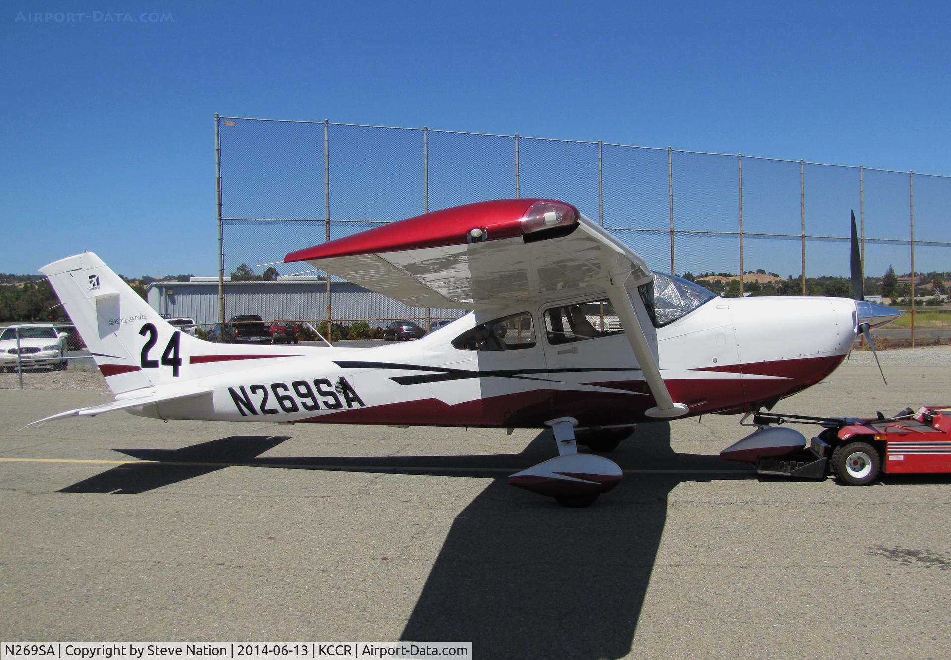 N269SA, 1959 Cessna 180B C/N 50512, Florida-based 2011 Cessna 182T Skylane took part in 2014 Air Classic Race as Race #24. Photo @ Buchanan Field, Concord, CA before 1st leg of the annual cross county event. Pilots were Susan and Marie Carastro.